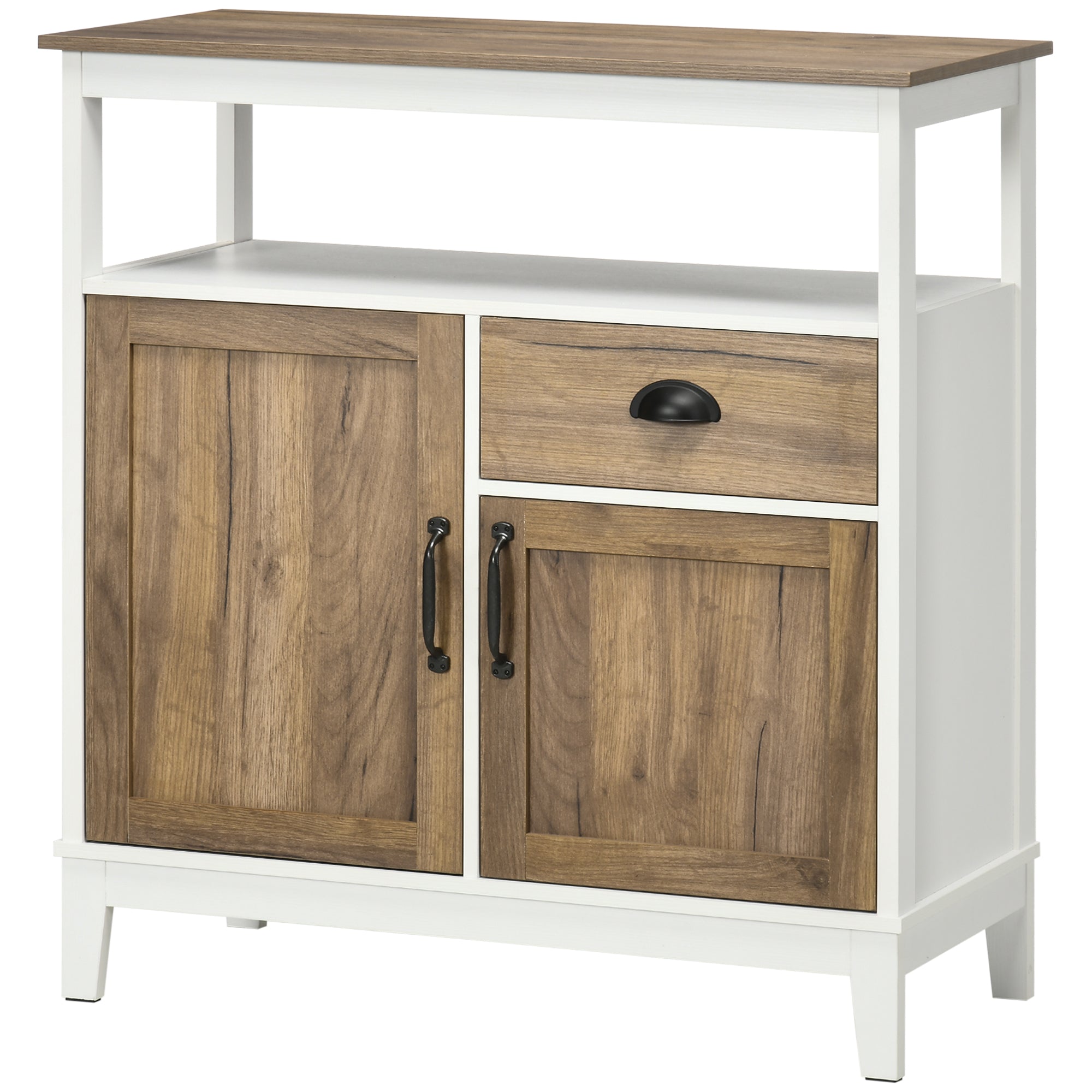 HOMCOM Buffet Cabinet, Farmhouse Storage Cabinet, Freestanding Sideboard with Doors, Drawer and Open Shelf, Brown Oak