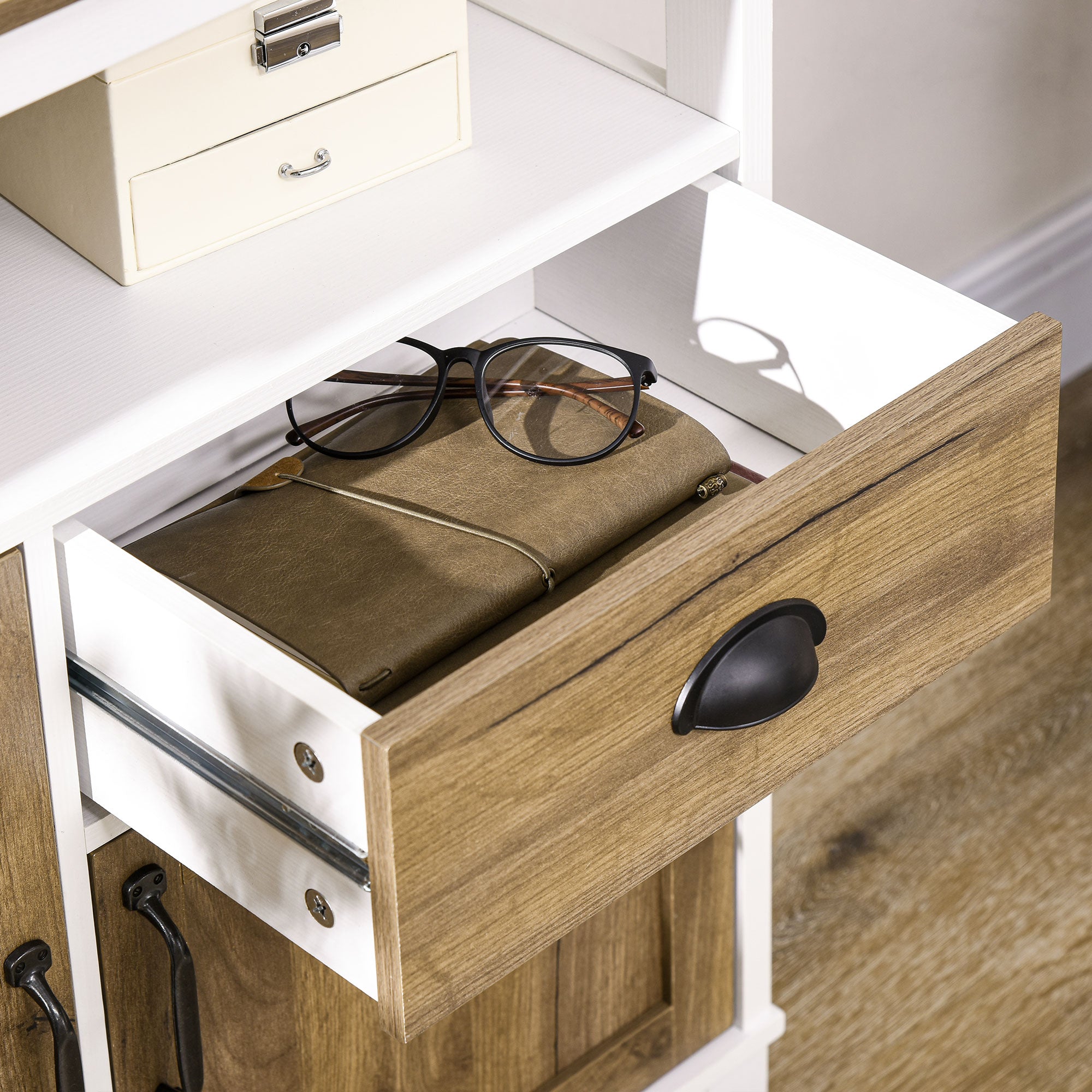 HOMCOM Buffet Cabinet, Farmhouse Storage Cabinet, Freestanding Sideboard with Doors, Drawer and Open Shelf, Brown Oak