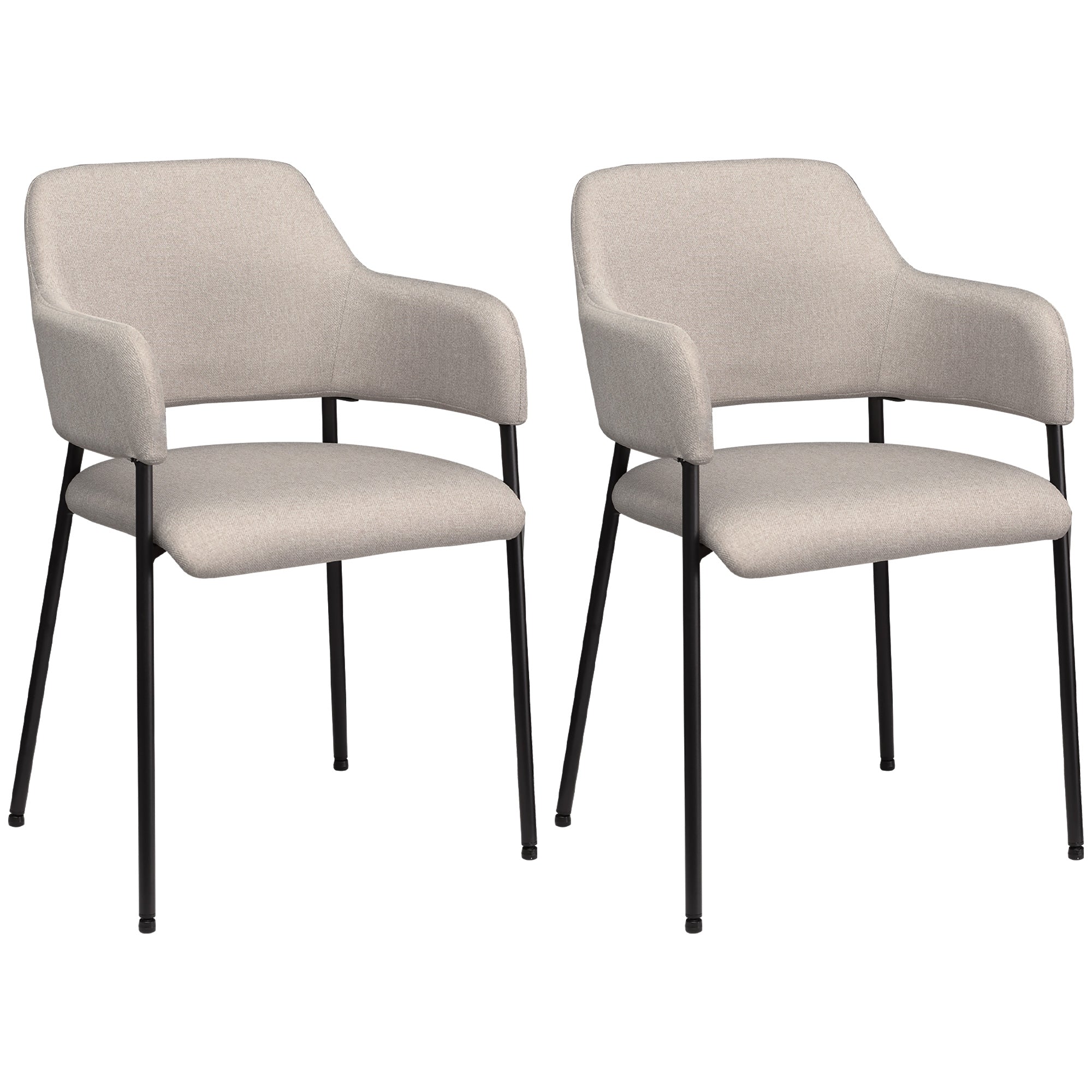 HOMCOM Modern Dining Chairs Set of 2, Linen Touch Fabric Accent Chairs with Armrests, Kitchen Chairs with Steel Legs for Living Room, Beige