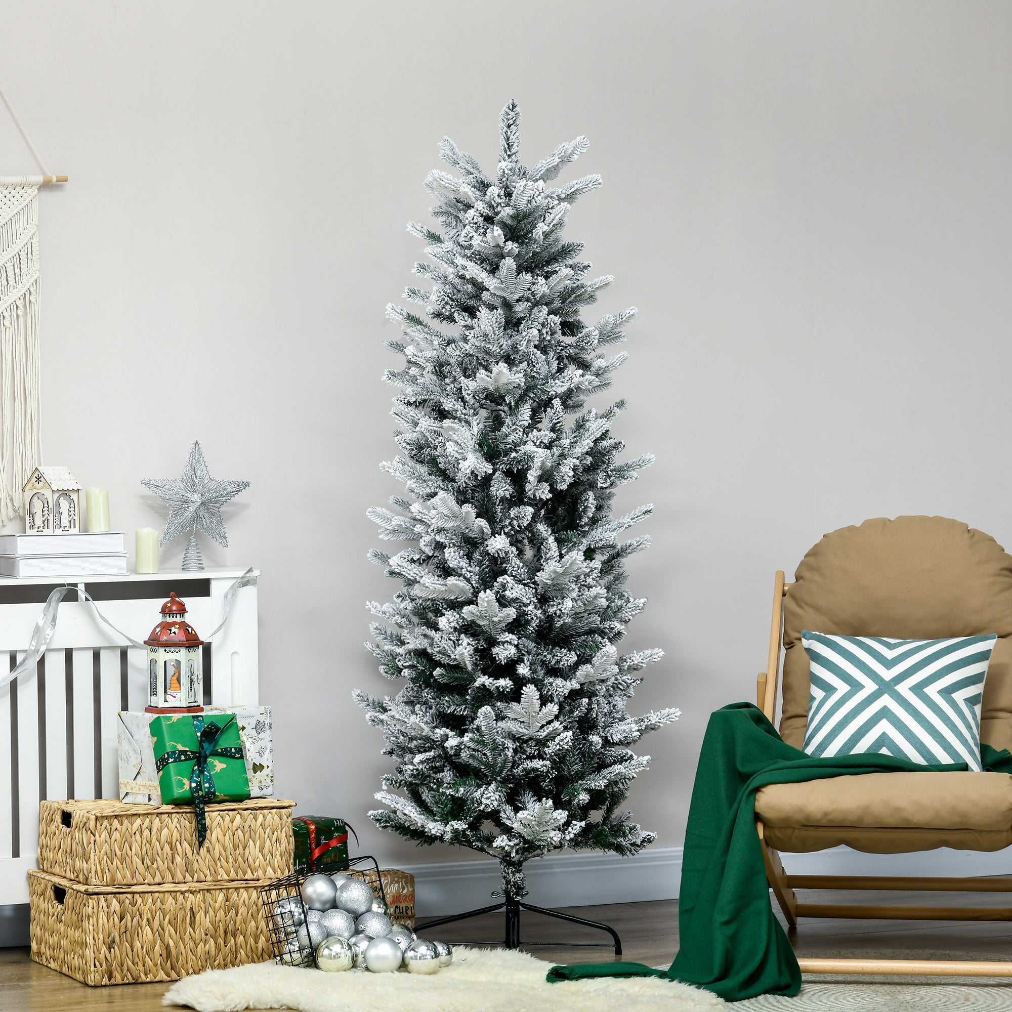 6' Artificial Flocked Christmas Trees, with Snow Frosted Branches, Auto Open, Steel Base