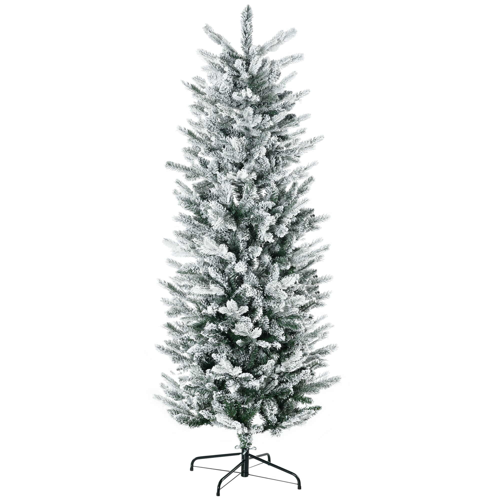 6' Artificial Flocked Christmas Trees, with Snow Frosted Branches, Auto Open, Steel Base