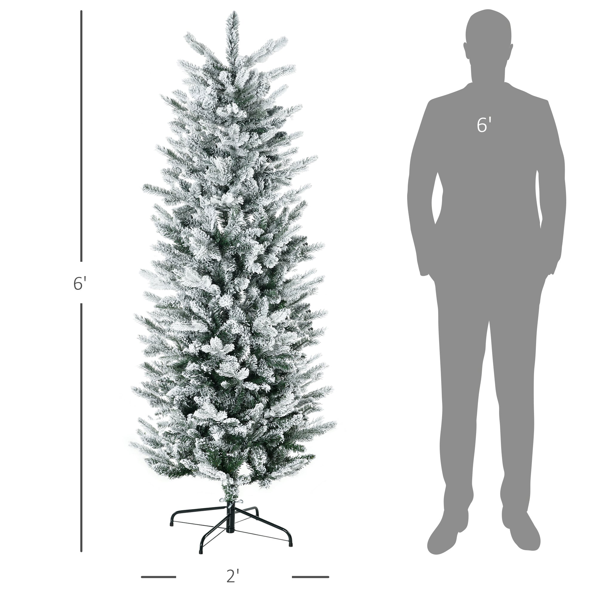 6' Artificial Flocked Christmas Trees, with Snow Frosted Branches, Auto Open, Steel Base