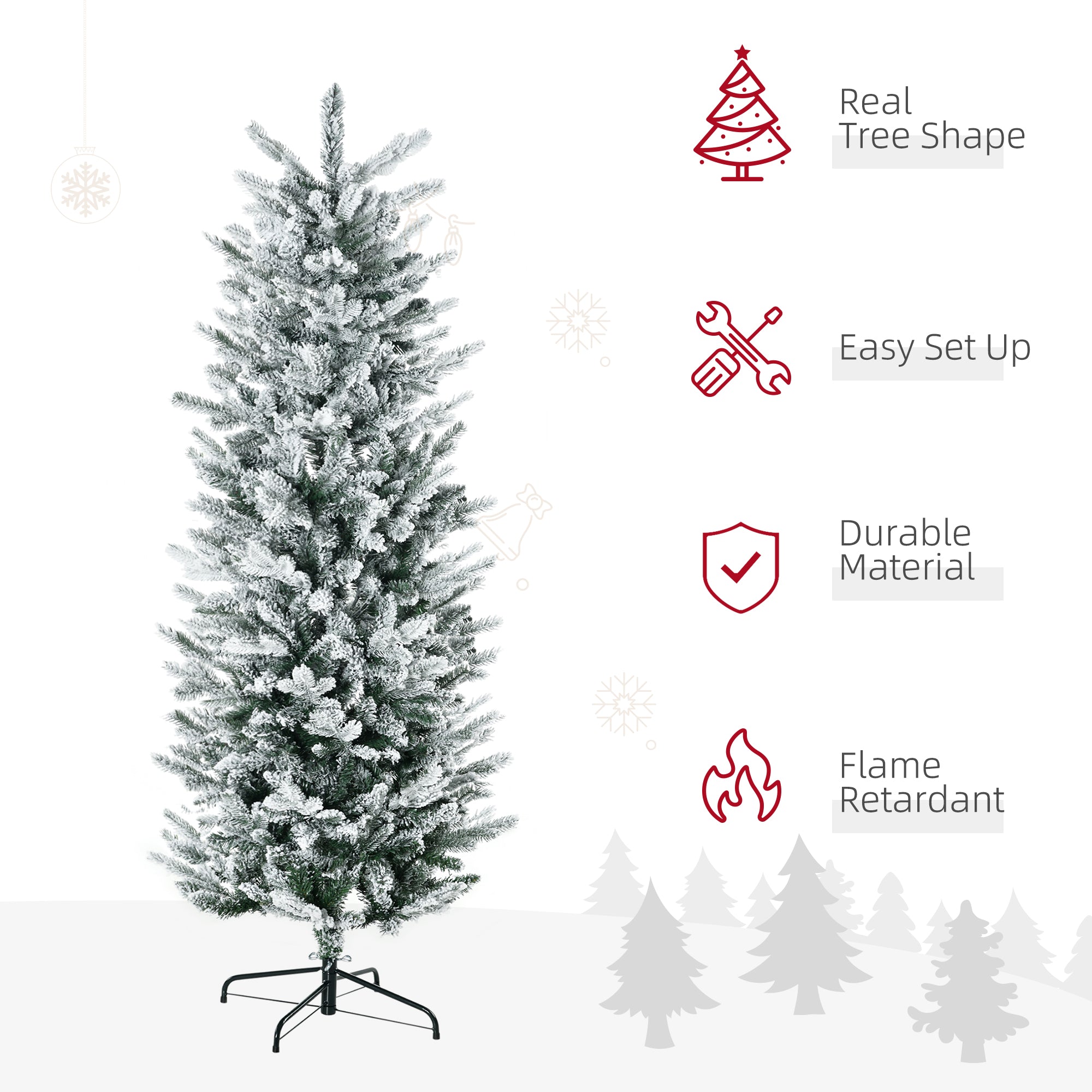 6' Artificial Flocked Christmas Trees, with Snow Frosted Branches, Auto Open, Steel Base