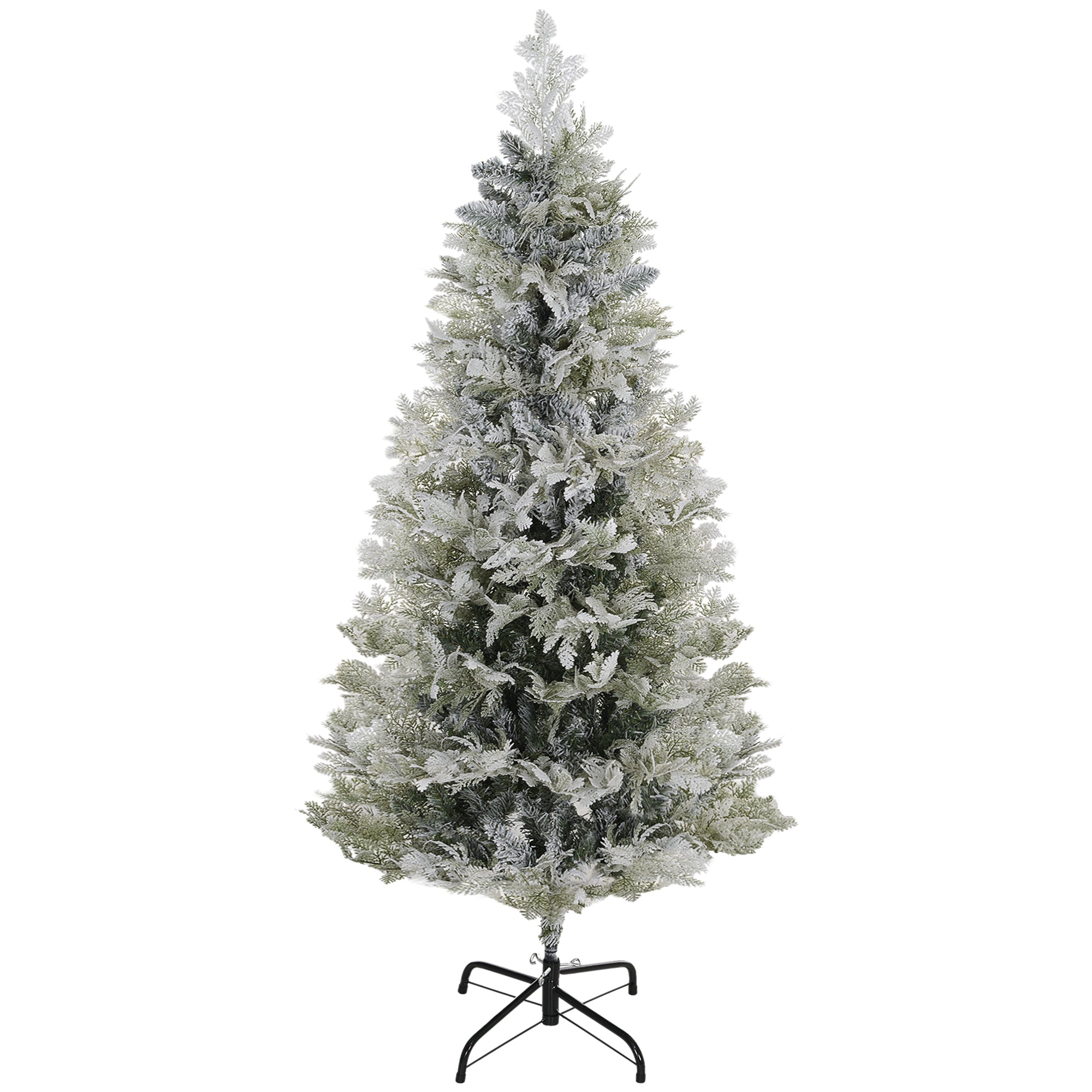 HOMCOM 5 FT Pencil Snow Flocked Artificial Christmas Tree with Realistic Cypress Branches, Auto Open, Green