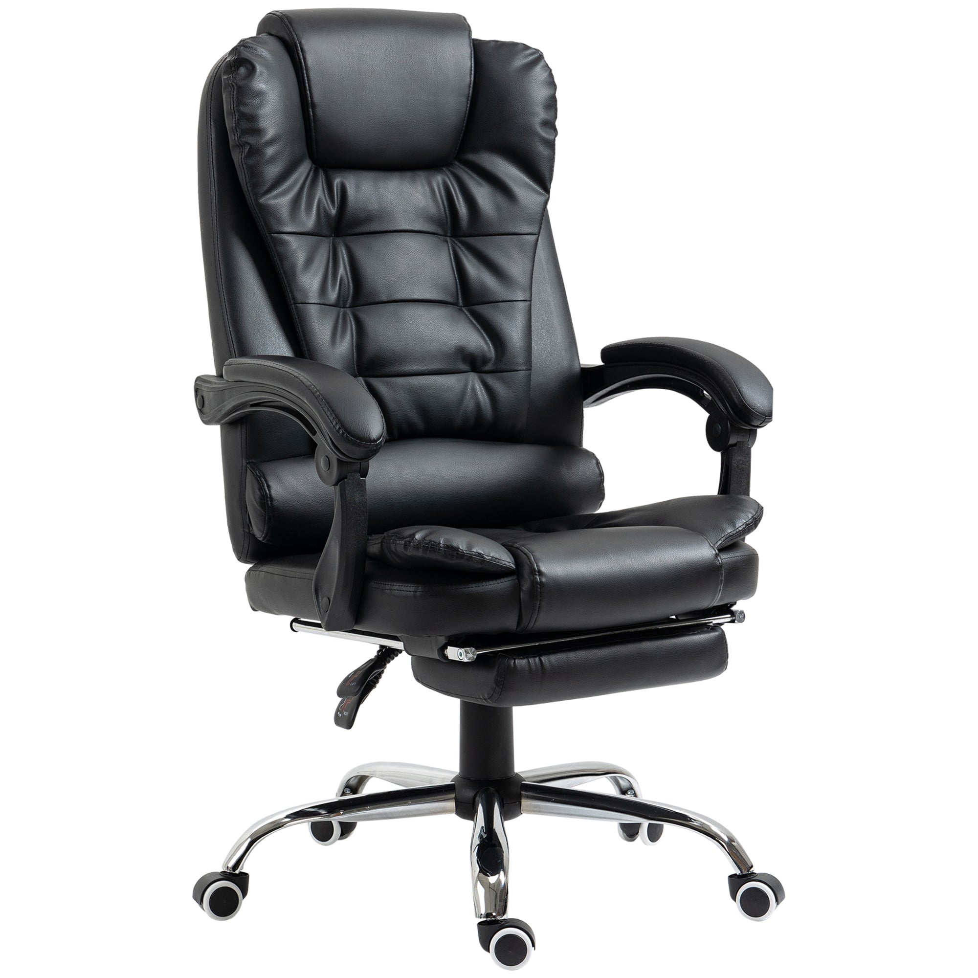 HOMCOM Executive Office Chair High Back PU Leather Reclining Chair with Retractable Footrest Padded Armrest Black