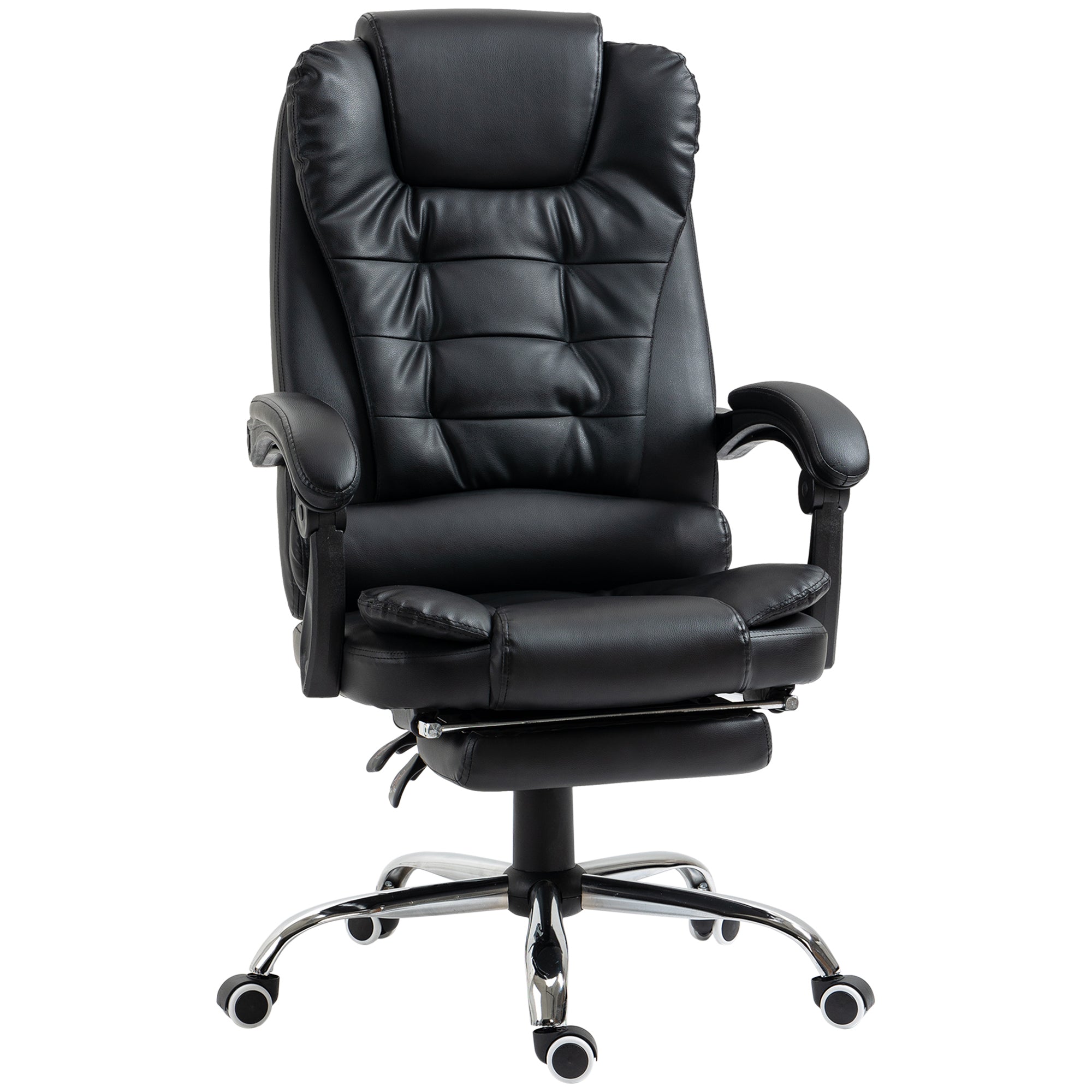 HOMCOM Executive Office Chair High Back PU Leather Reclining Chair with Retractable Footrest Padded Armrest Black