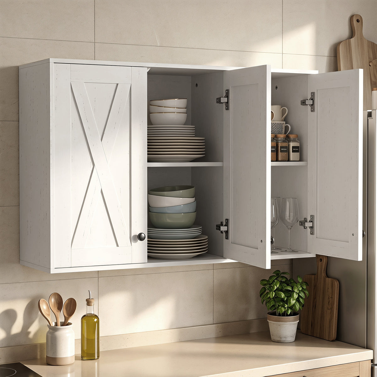 Bathroom Wall Cabinet, Modern Medicine Cabinet Wall Mounted, Over The Toilet Space Saver with 3 Doors Storage and Adjustable Shelves for Toilet Bathroom Restroom, White
