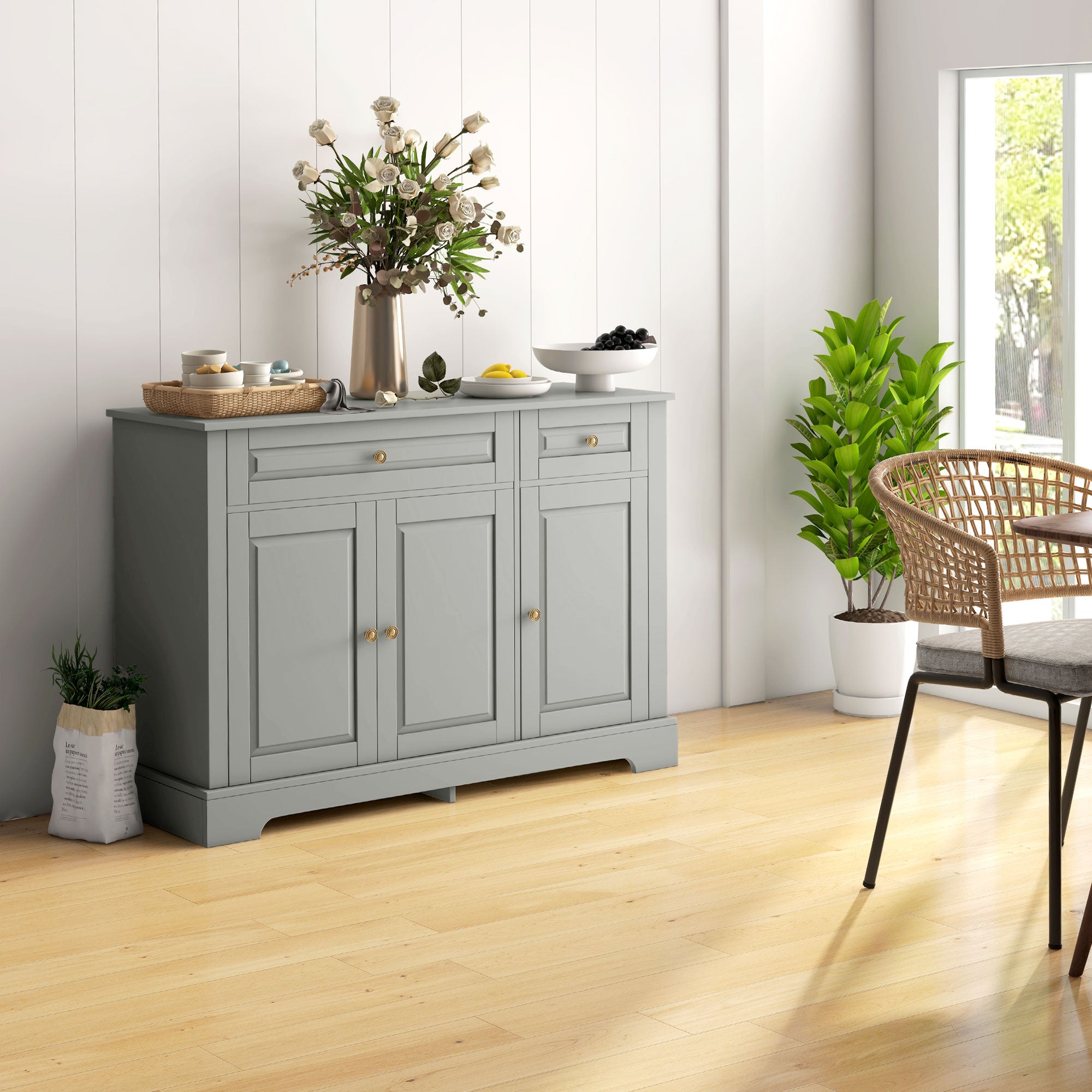 Modern Kitchen Storage Cabinet, Coffee Bar Cabinet with 2 Drawers and Adjustable Shelves for Dining Room