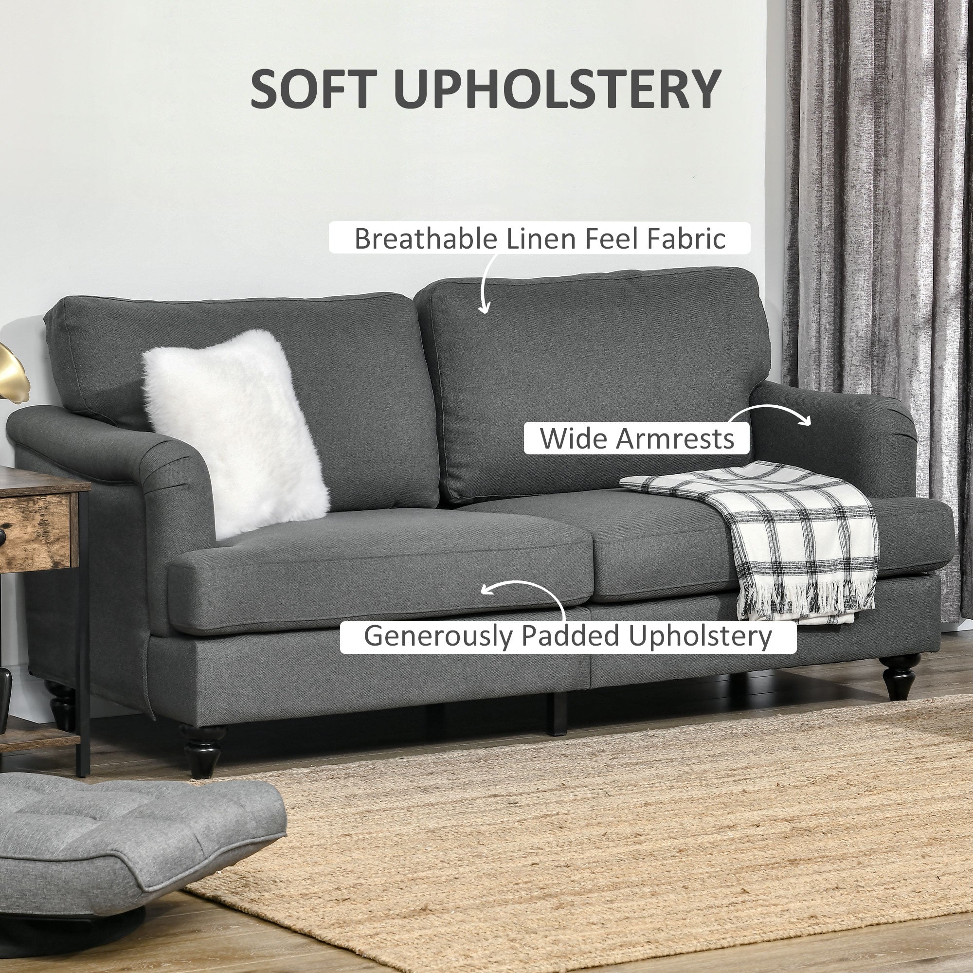 3 Seater Sofa 71" Linen Fabric Sofa Couch for Living Room