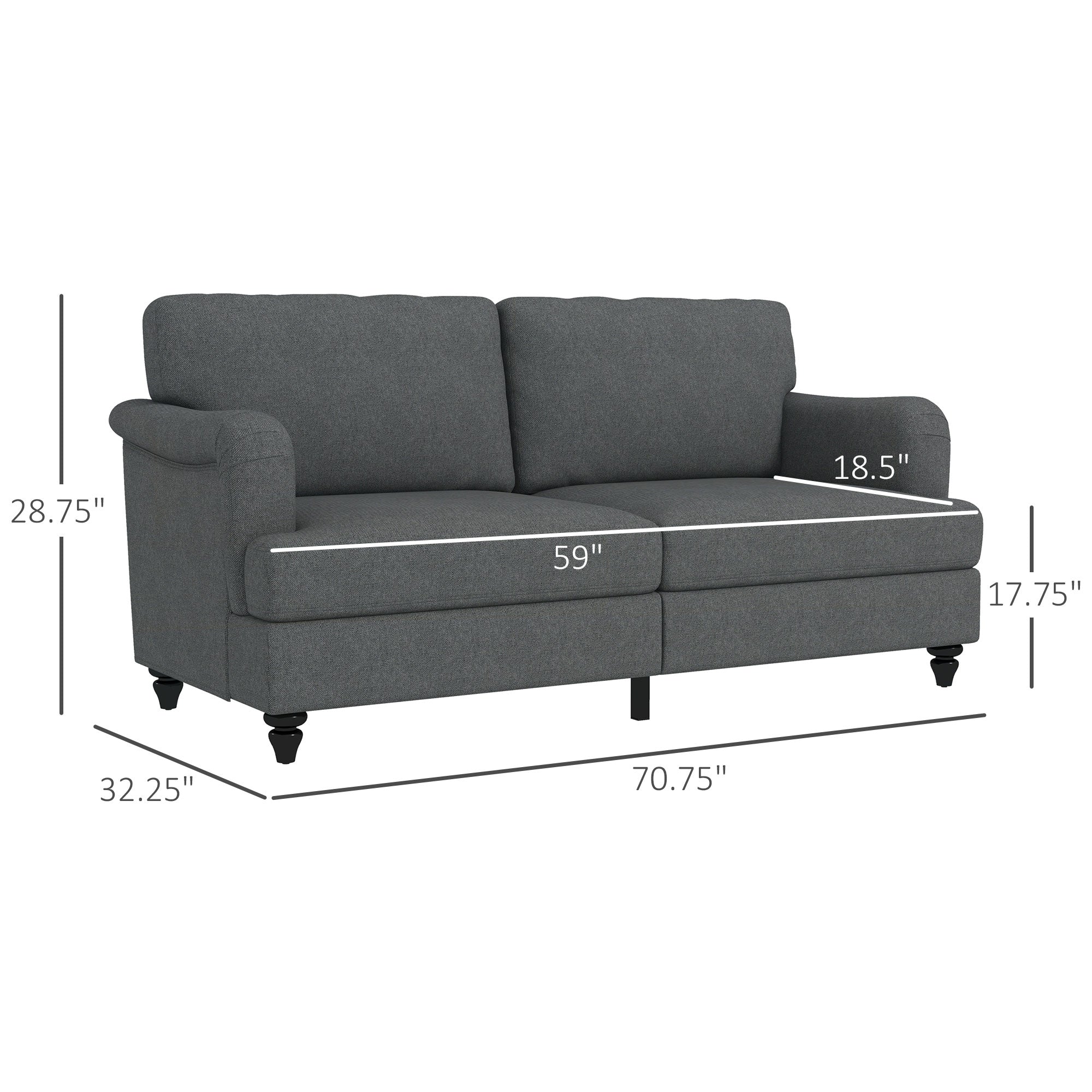 3 Seater Sofa 71" Linen Fabric Sofa Couch for Living Room