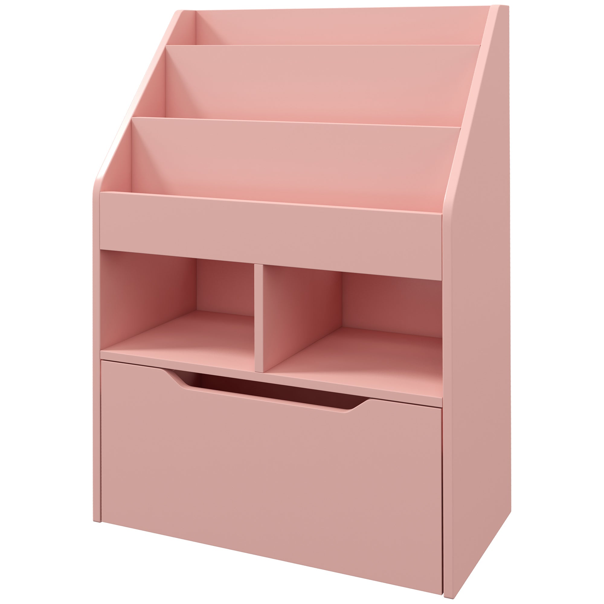 Kids Storage Bookcase Stand w/ Display Shelves & Drawer for Toys & Books, Pink