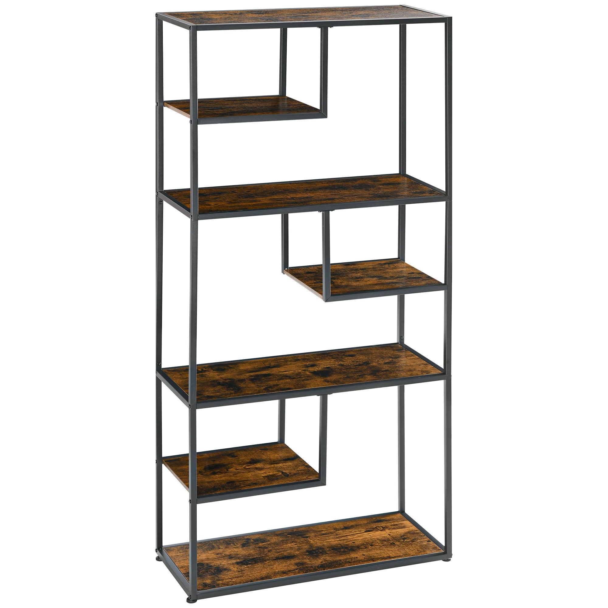 HOMCOM 7 Tier Ladder Shelf, Industrial Book Shelf, Metal Shelving Unit for Living Room, Study, Bedroom, Rustic Brown