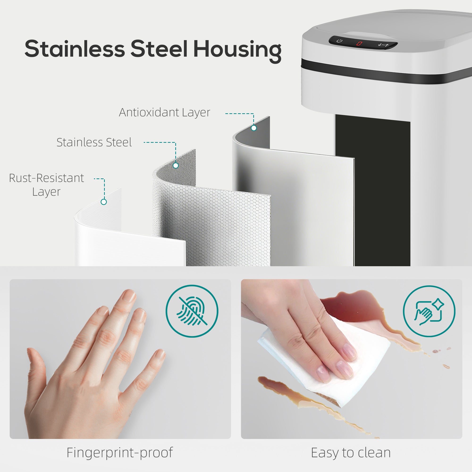 12L Sensor Bin, Automatic Touchless Motion Sensor Kitchen Bin, Compact Trash Can with Fingerprint Resistant Stainless Steel for Hygienic Gyms, Home Office Use, White