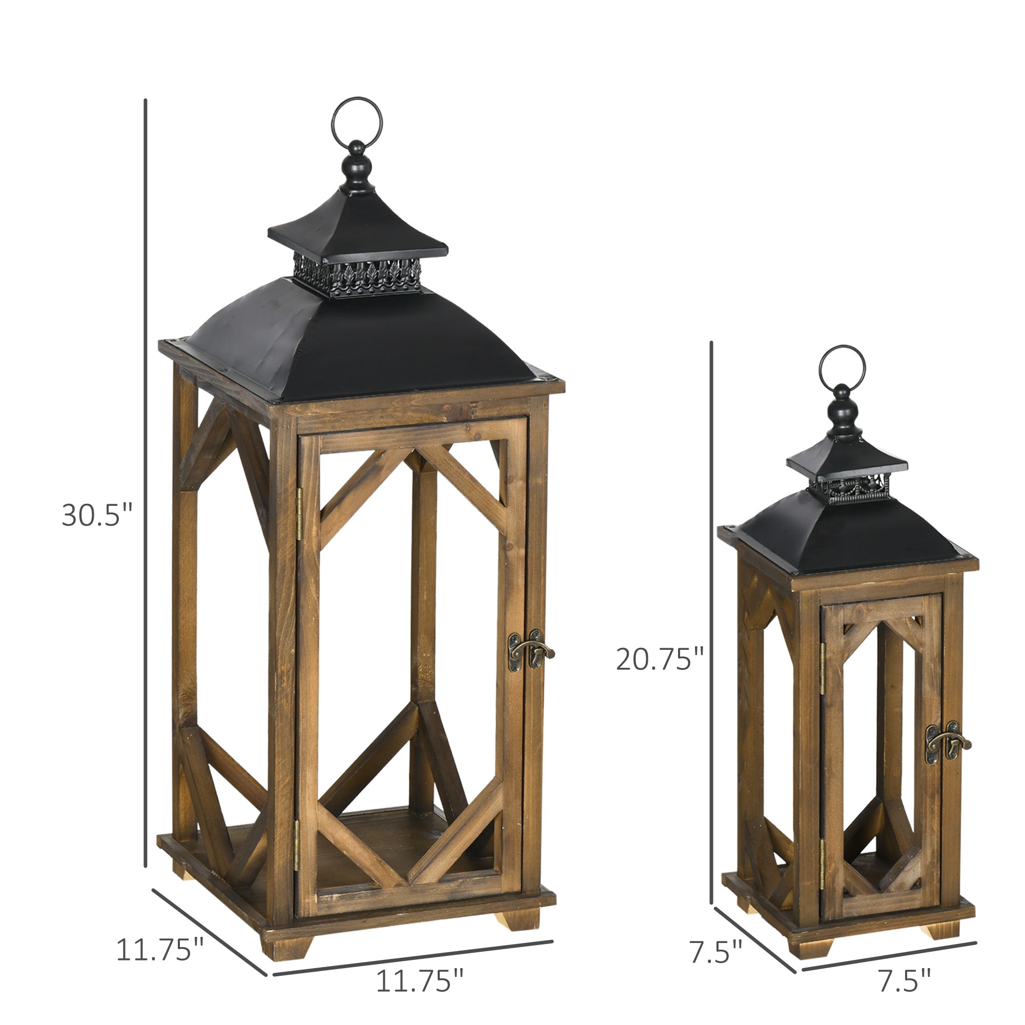 2 Pack 31"/21" Large Rustic Lantern Decorations Hanging Wooden Metal Indoor/Outdoor Lantern Black