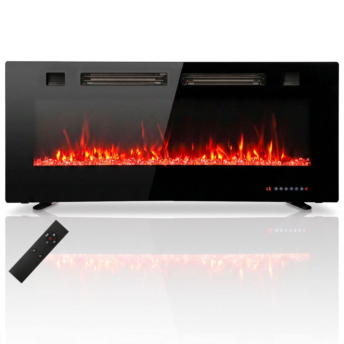 42" Electric Fireplace Insert, Ultra-Thin Recessed, Wall Mounted and Freestanding Fireplace w/ Flame Effect, Adjustable Brightness, Crystal Stone, Remote, 750W/1500W, Black