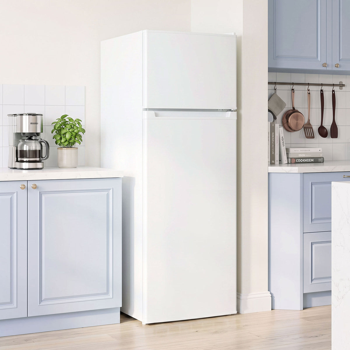7.7 Cu. Ft. Mini Fridge with Freezer, Double Door Compact Refrigerator with Adjustable Thermostat, Reversible Door, Removable Glass Shelves, Small Refrigerator for Bedroom, Office, Dorm