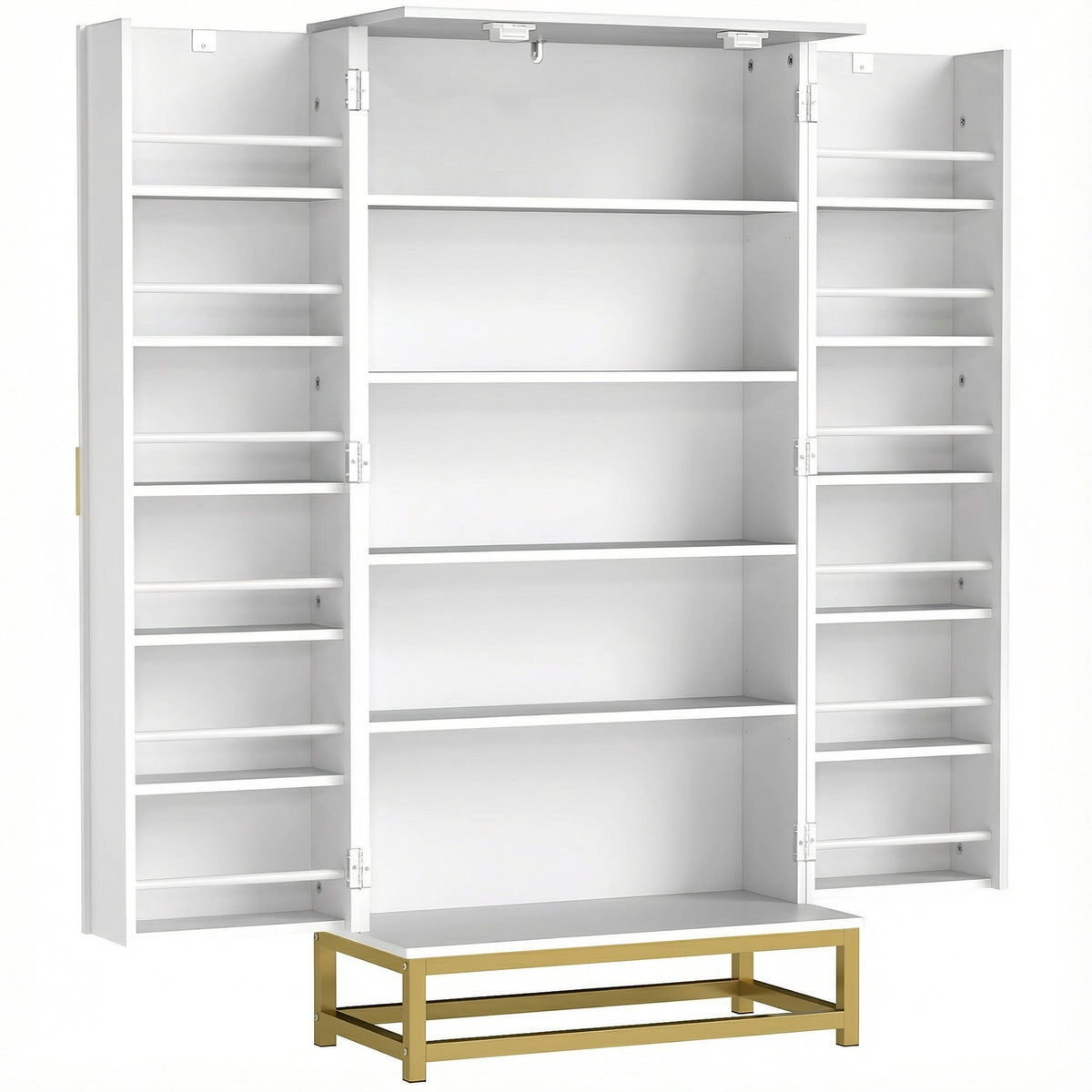 47" Kitchen Pantry Cabinet, Modern Freestanding Buffet Storage Cabinet with 12 Door Shelves, Adjustable Shelves and Beadboard Doors, White
