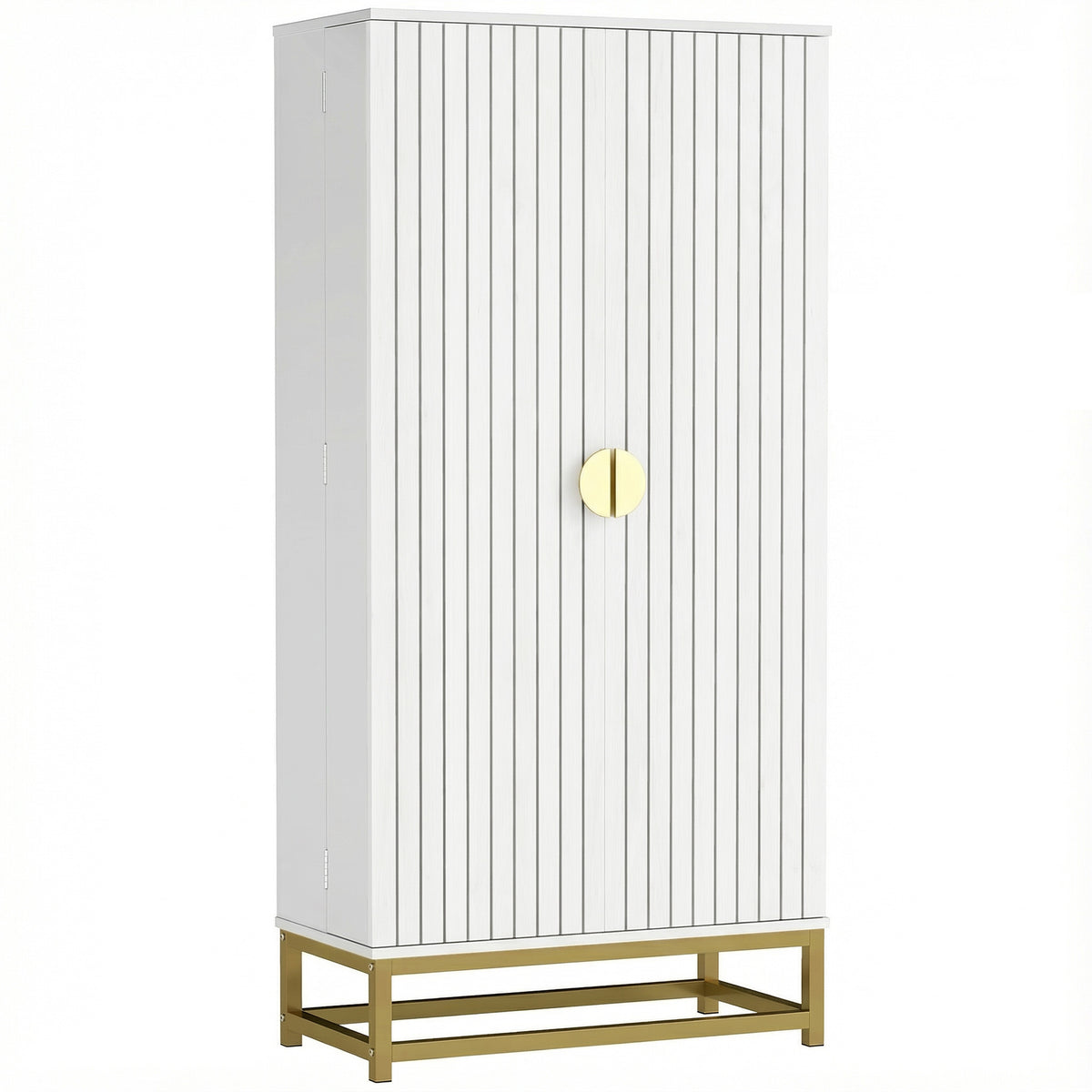 47" Kitchen Pantry Cabinet, Modern Freestanding Buffet Storage Cabinet with 12 Door Shelves, Adjustable Shelves and Beadboard Doors, White