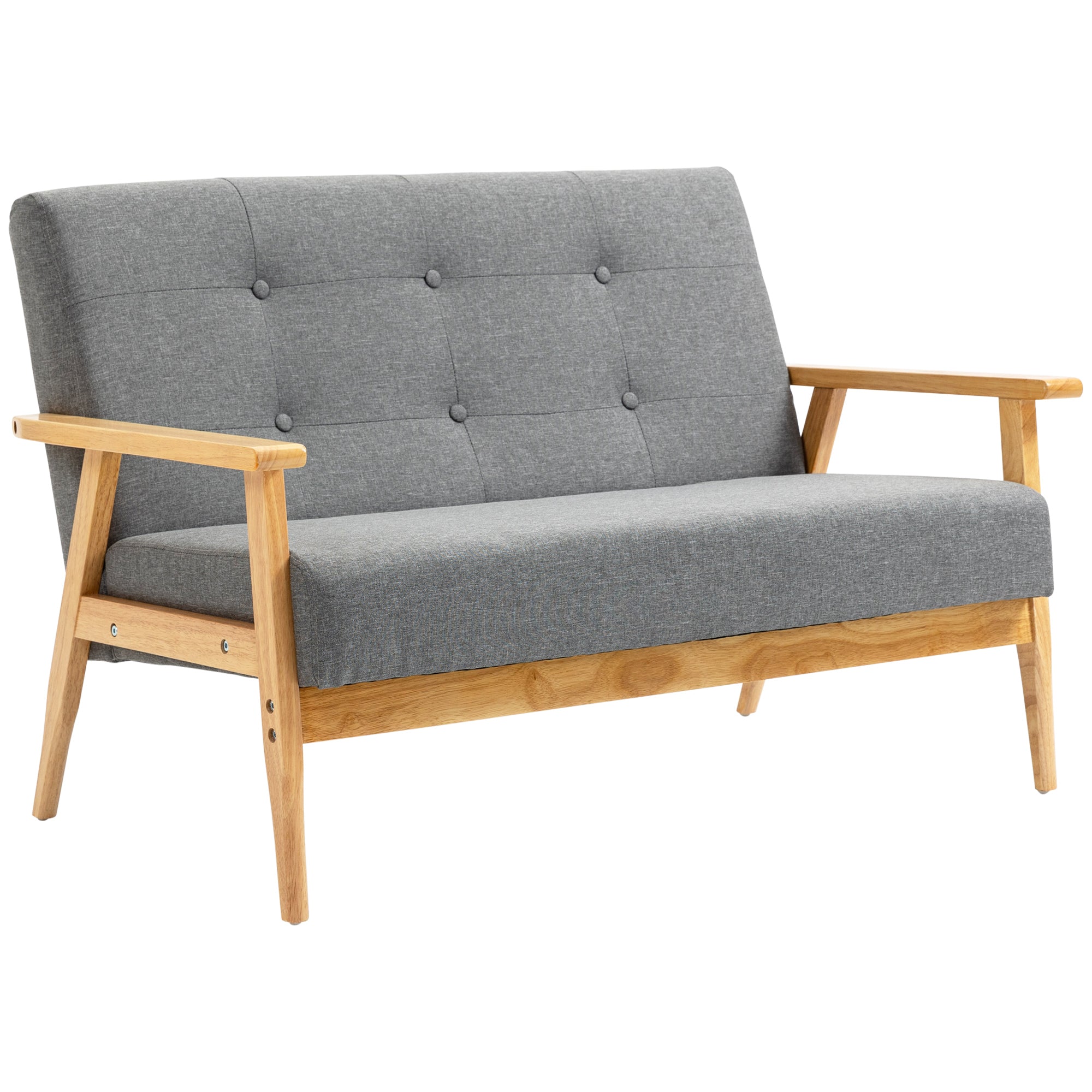 HOMCOM 2 Seater Sofa Modern Linen Fabric Upholstery Tufted Couch with Rubberwood Legs for Living Room and Kitchen, Dark Grey