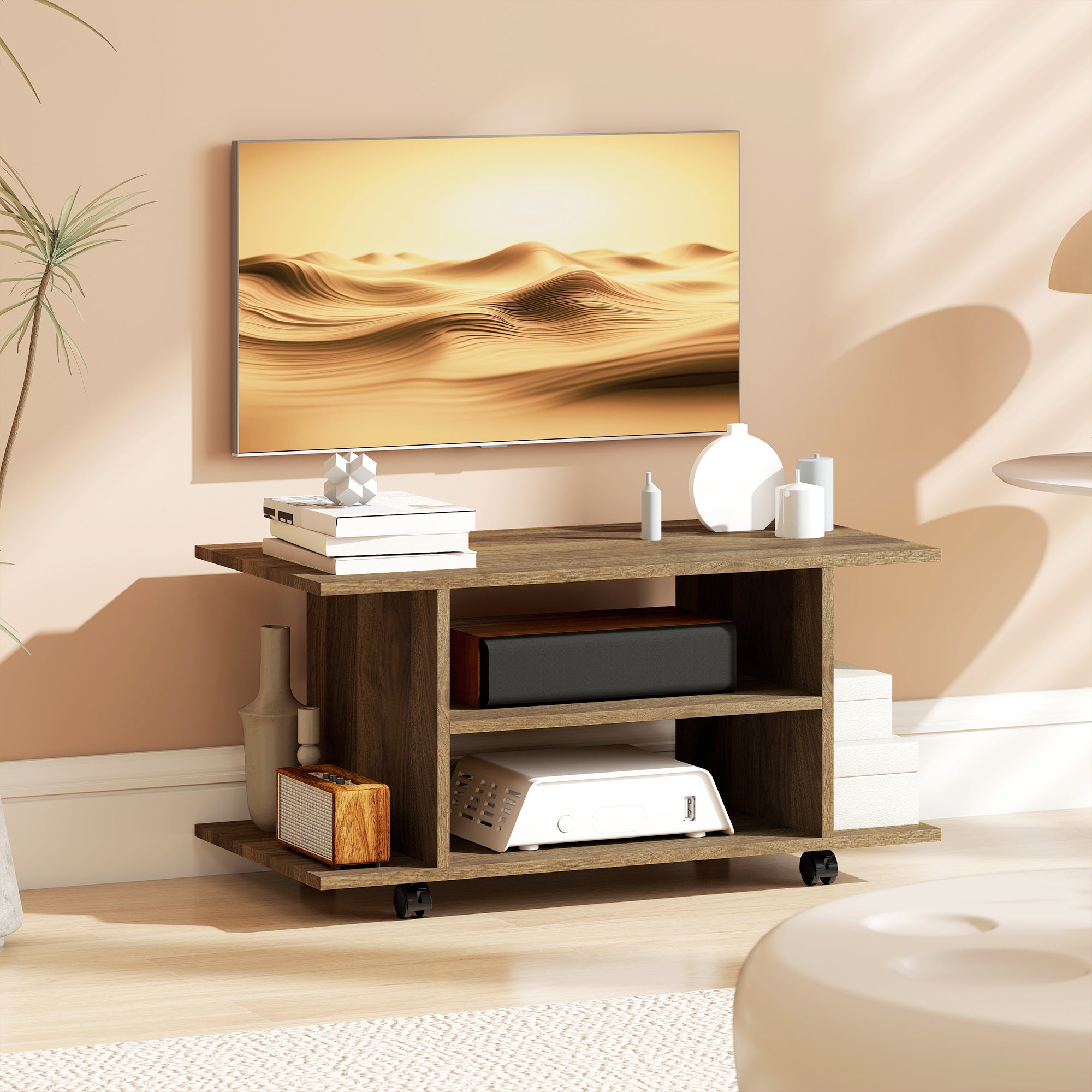 Modern TV Cabinet Stand Storage Shelves Table Mobile Bedroom Furniture Bookshelf Bookcase Walnut