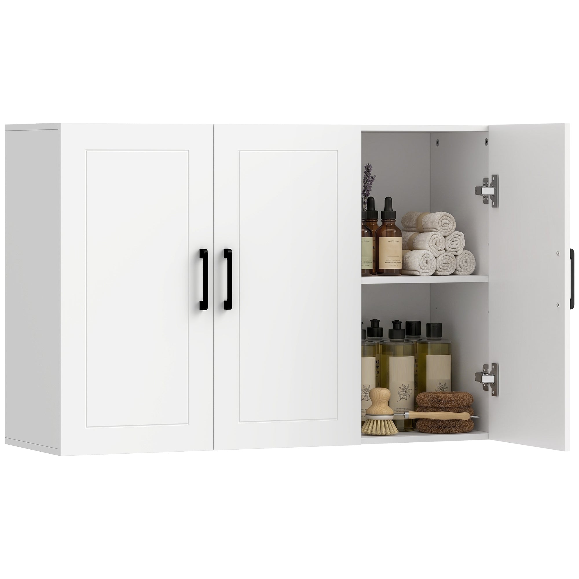 Bathroom Wall Cabinet, Wall Mounted Bathroom Cabinet, Over the Toilet Space Saver with Adjustable Shelves and Doors for Kitchen, White