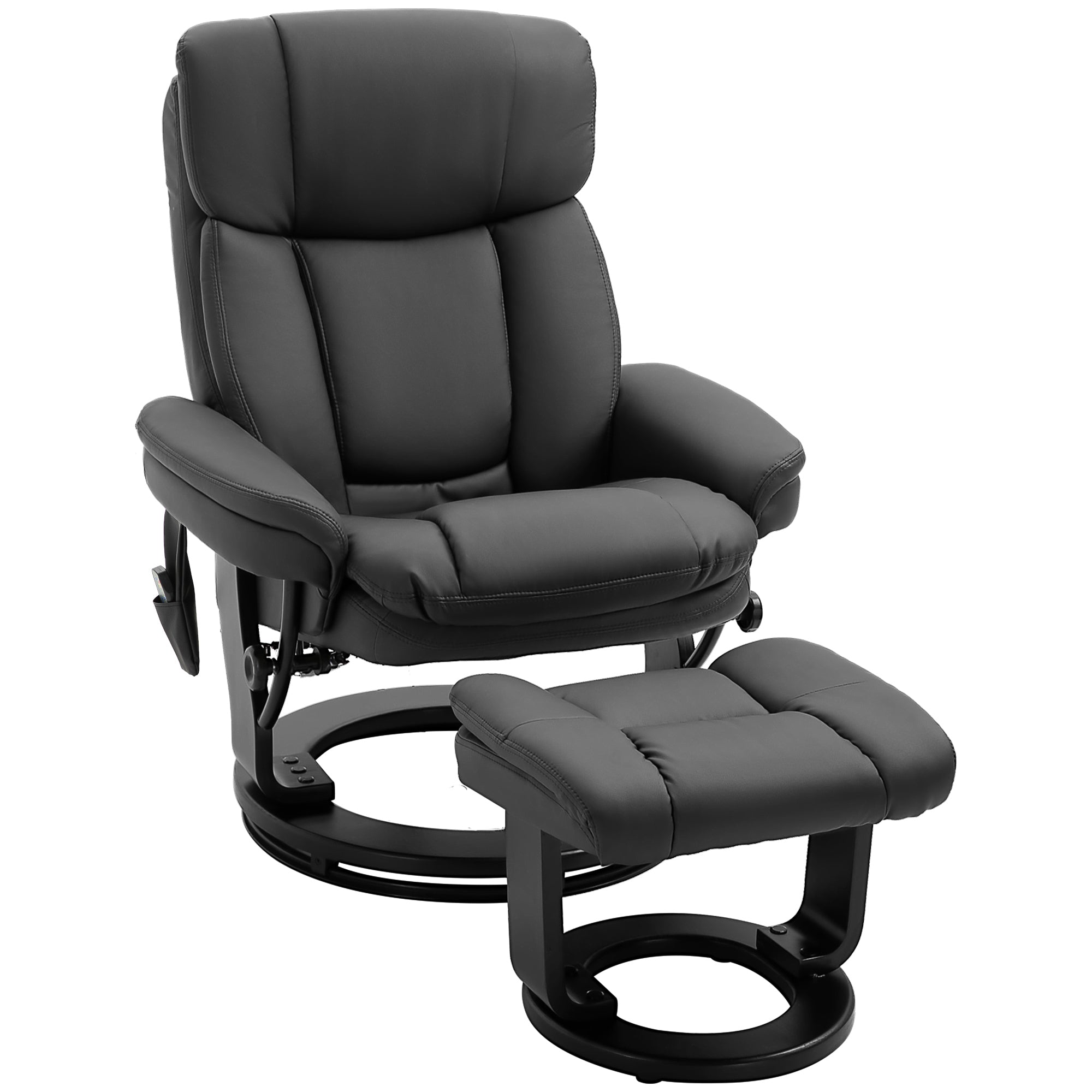 Pu Leather Massage Recliner Chair With Ottoman 10 Point Vibration Swiveling Armchair Black