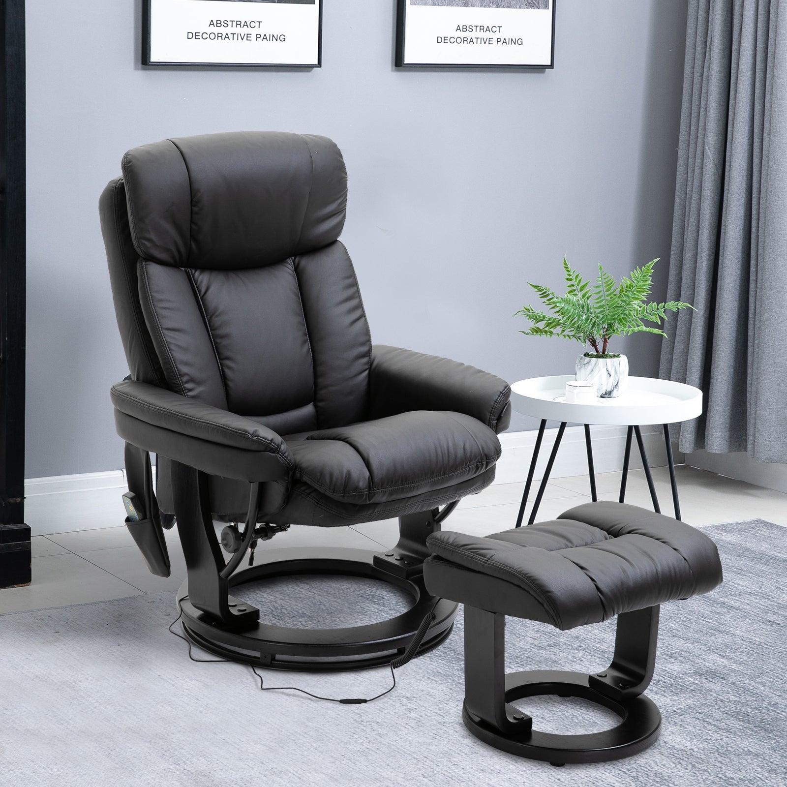 Pu Leather Massage Recliner Chair With Ottoman 10 Point Vibration Swiveling Armchair Black