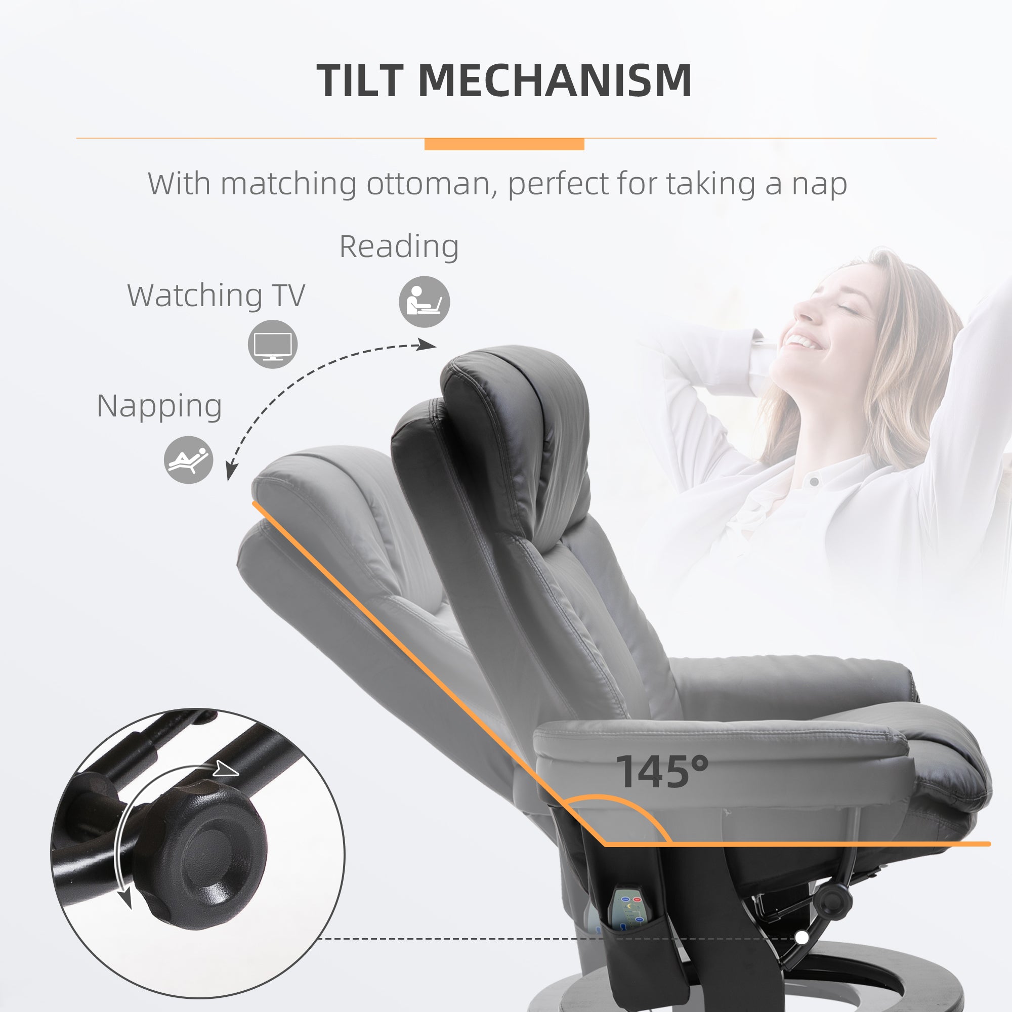 Pu Leather Massage Recliner Chair With Ottoman 10 Point Vibration Swiveling Armchair Black