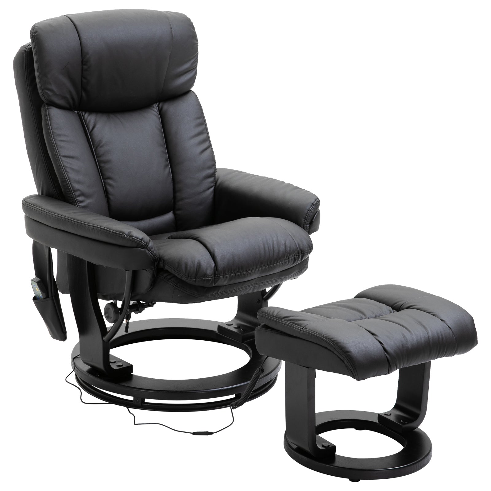 Pu Leather Massage Recliner Chair With Ottoman 10 Point Vibration Swiveling Armchair Black