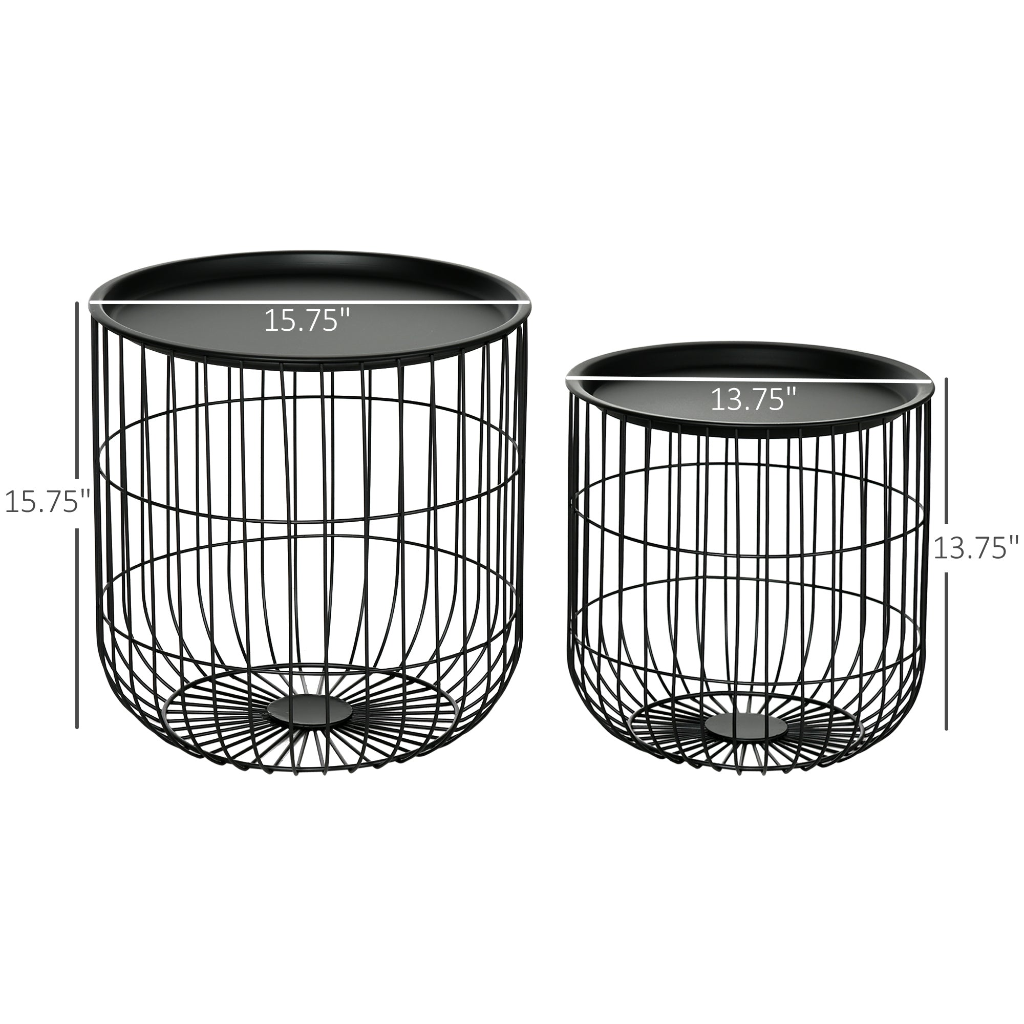 Coffee Table Set Nest of Tables with Steel Wired Basket Body and Removable Top for Living Room Black