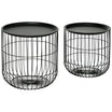 Coffee Table Set Nest of Tables with Steel Wired Basket & Removable Top, Black