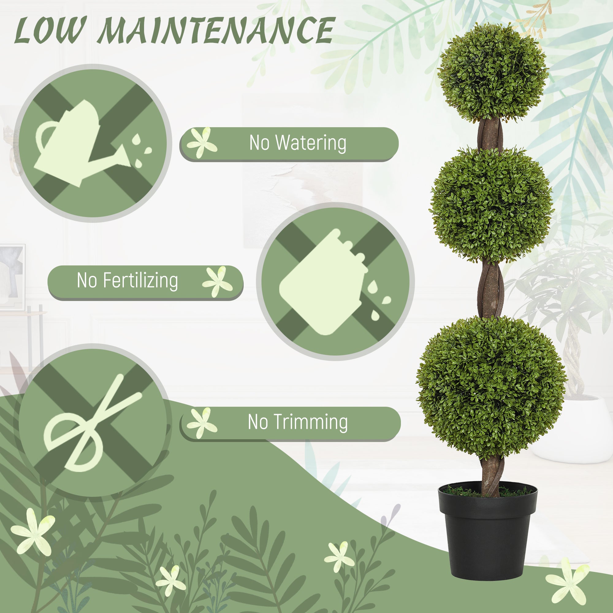 Artificial Boxwood Topiary Tree Set of 2, 45.3" Faux Boxwood Ball Tree in Pot, Fake Plant for Indoor Outdoor Decor, Green