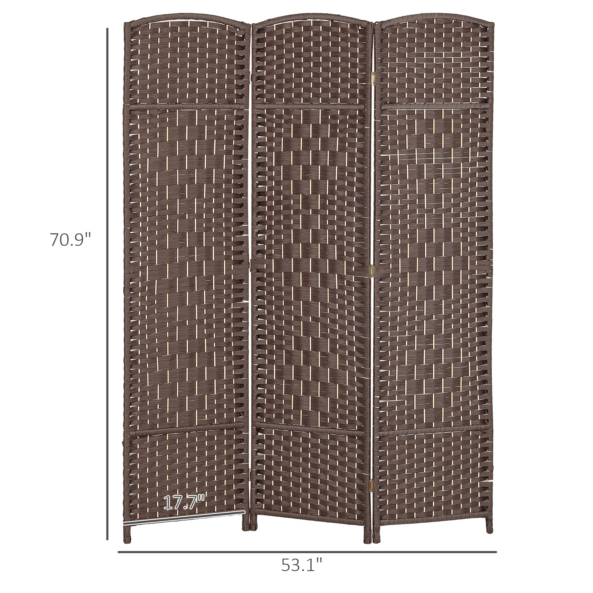 Folding Room Divider Screen 3 Panel 6' Tall Privacy Screen Freestanding Wood Partition Brown