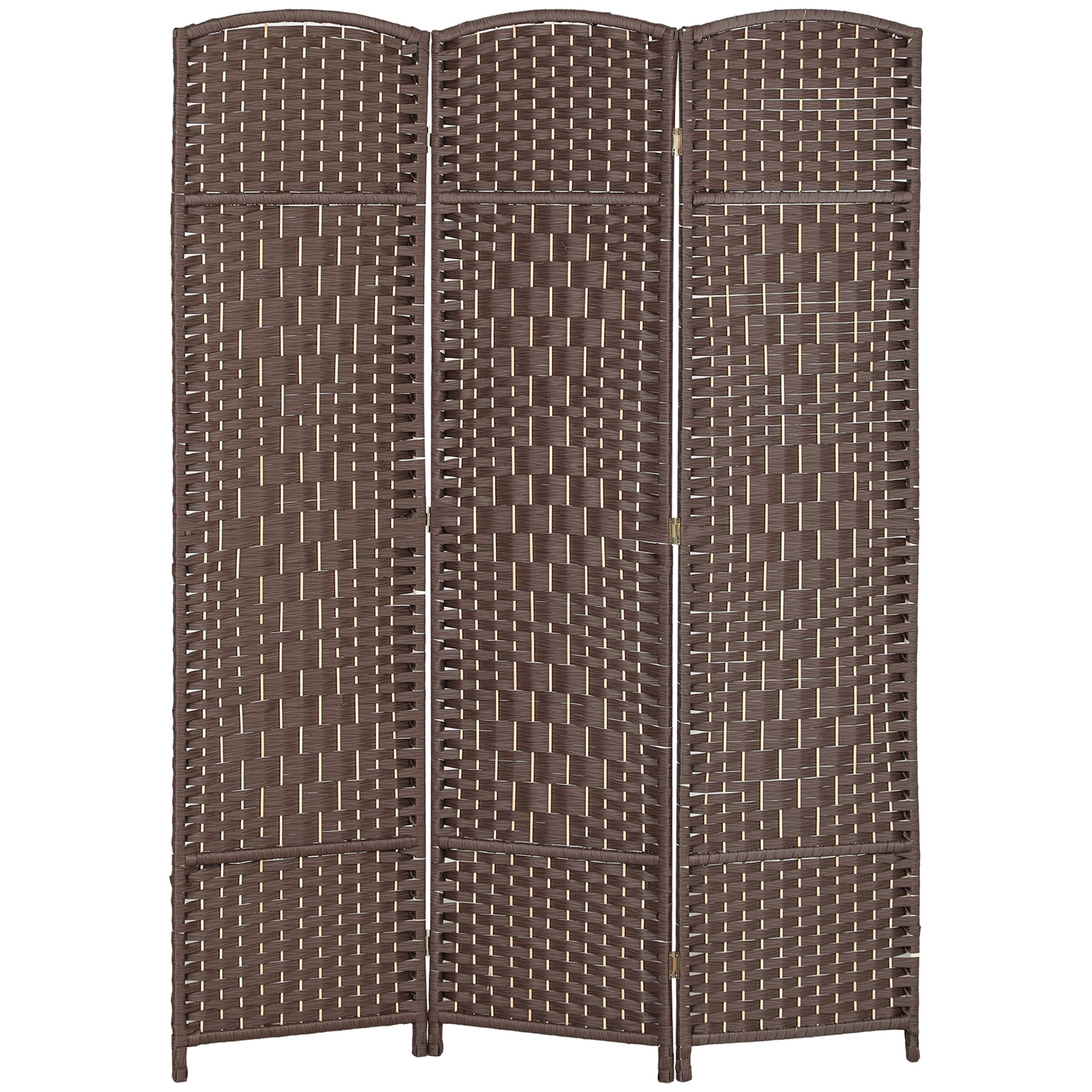 Folding Room Divider Screen 3 Panel 6' Tall Privacy Screen Freestanding Wood Partition Brown