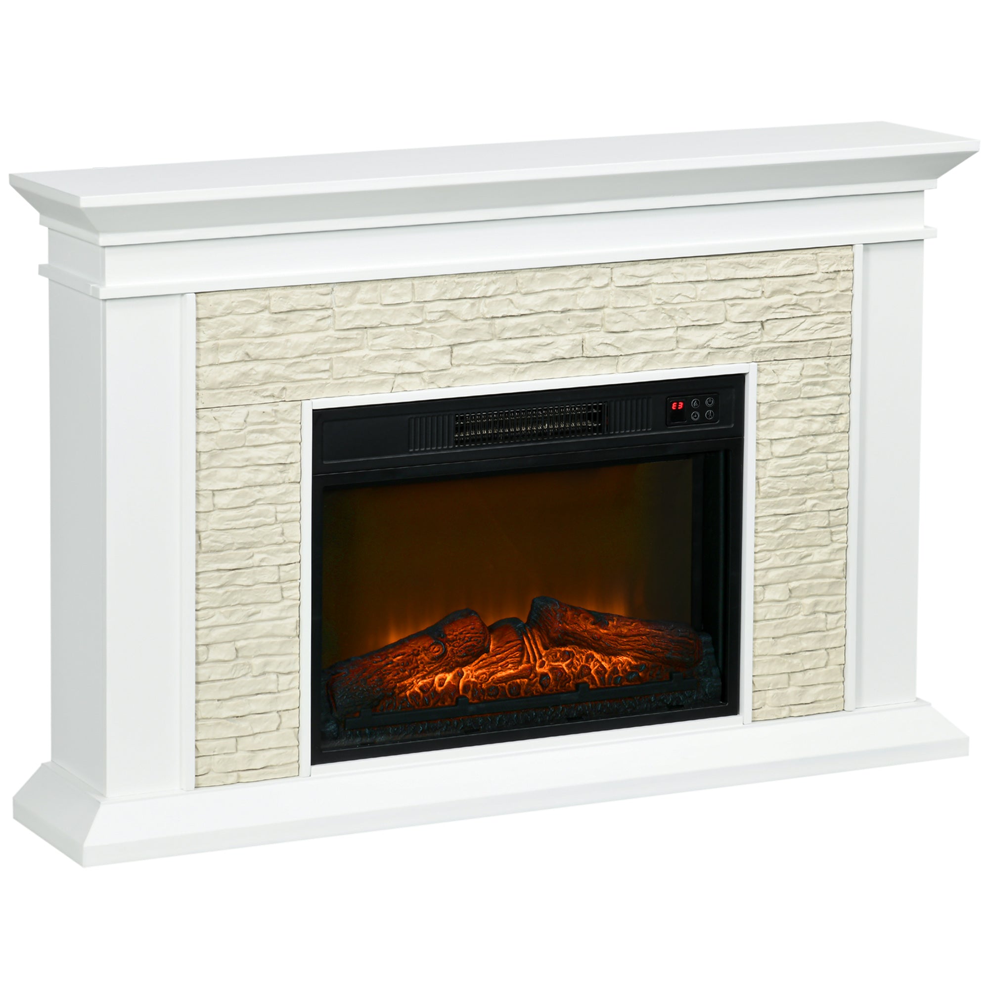 31.5" Electric Fireplace with Mantel, 1400W Freestanding Fireplace Heater with Remote Control, Overheat Protection, Timer, White