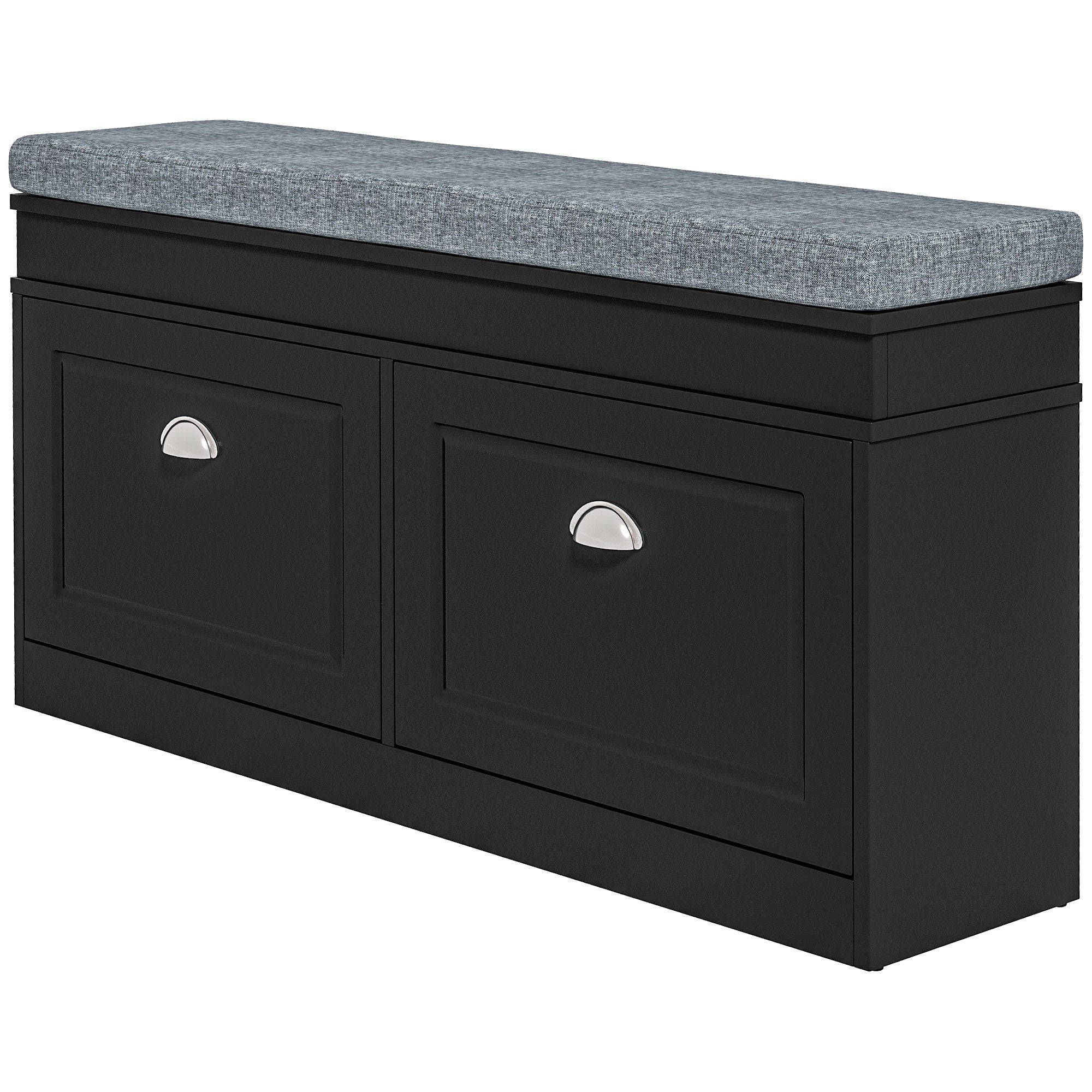 Modern Shoe Storage Bench, Entry Way Bench with Cushion, 2 Drawers, Storage Ottoman Bench, Holds 8 Pairs, Black