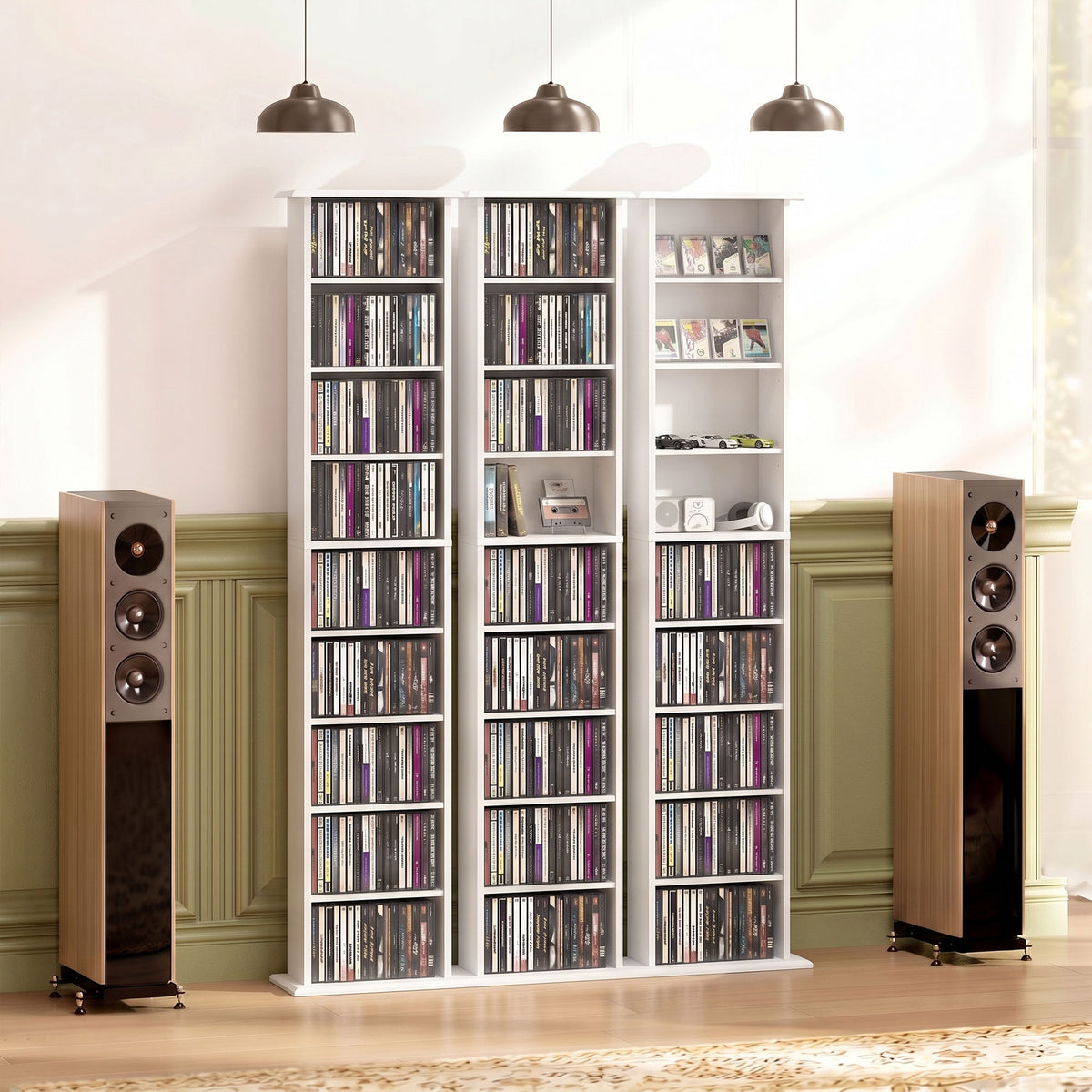 Slim Media Storage Cabinet, 9-Tier DVD Shelf with 7 Adjustable Shelves, 9 Compartments, Holds 252 CDs, 147 DVDs or 189 Blu-rays, White