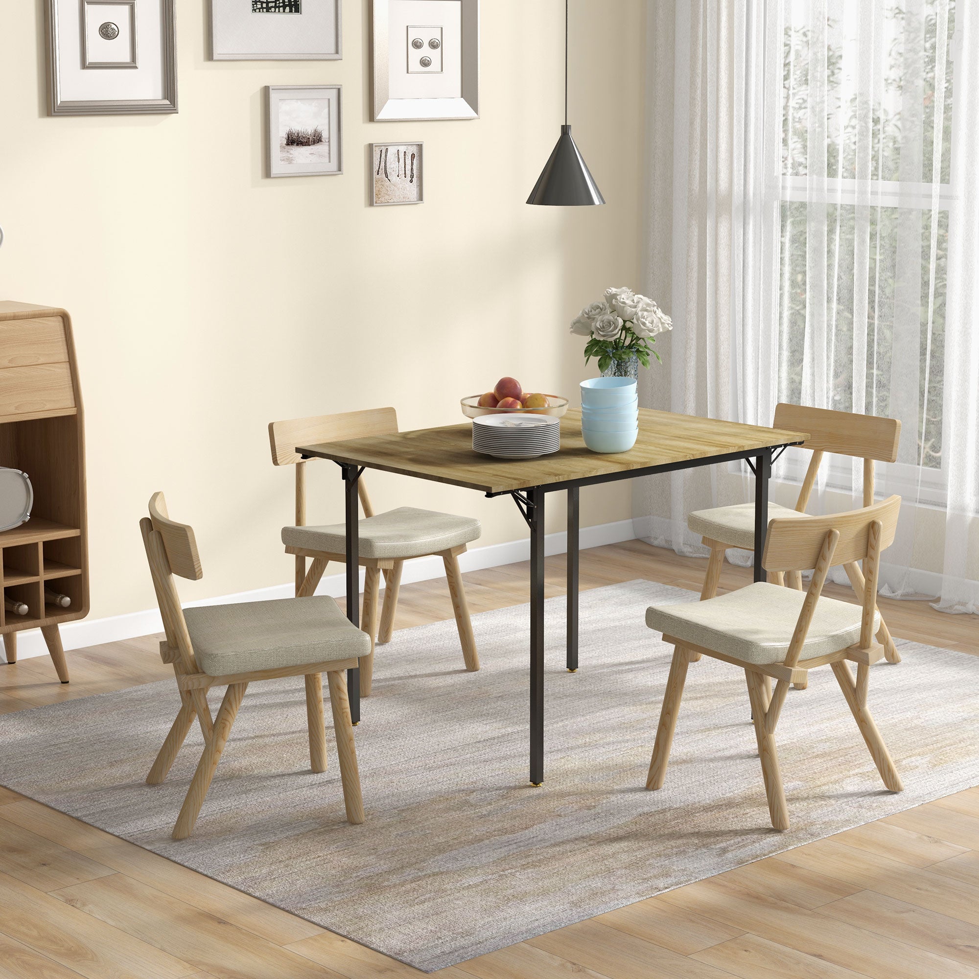 HOMCOM Folding Dining Table, Drop Leaf Table for Small Space, Extendable Kitchen Table for 2 to 4 People, Natural Wood