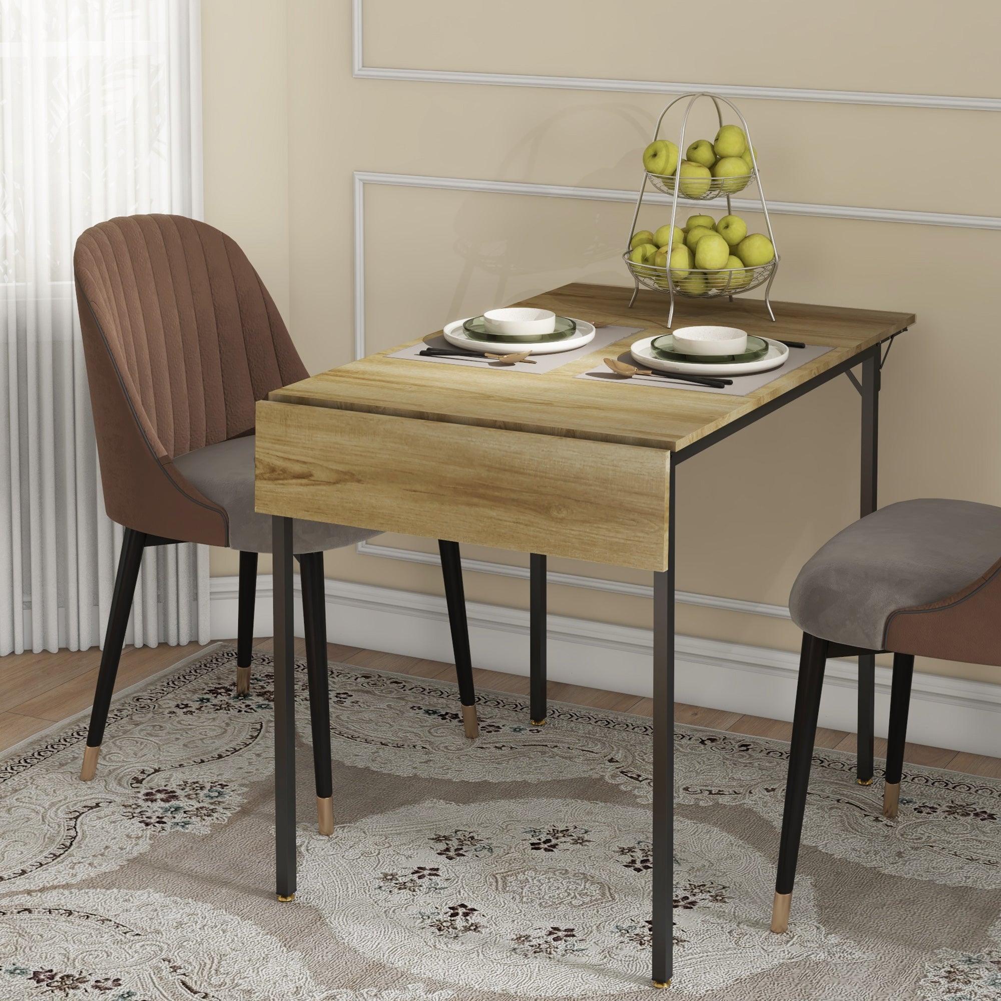 HOMCOM Folding Dining Table, Drop Leaf Table for Small Space, Extendable Kitchen Table for 2 to 4 People, Natural Wood