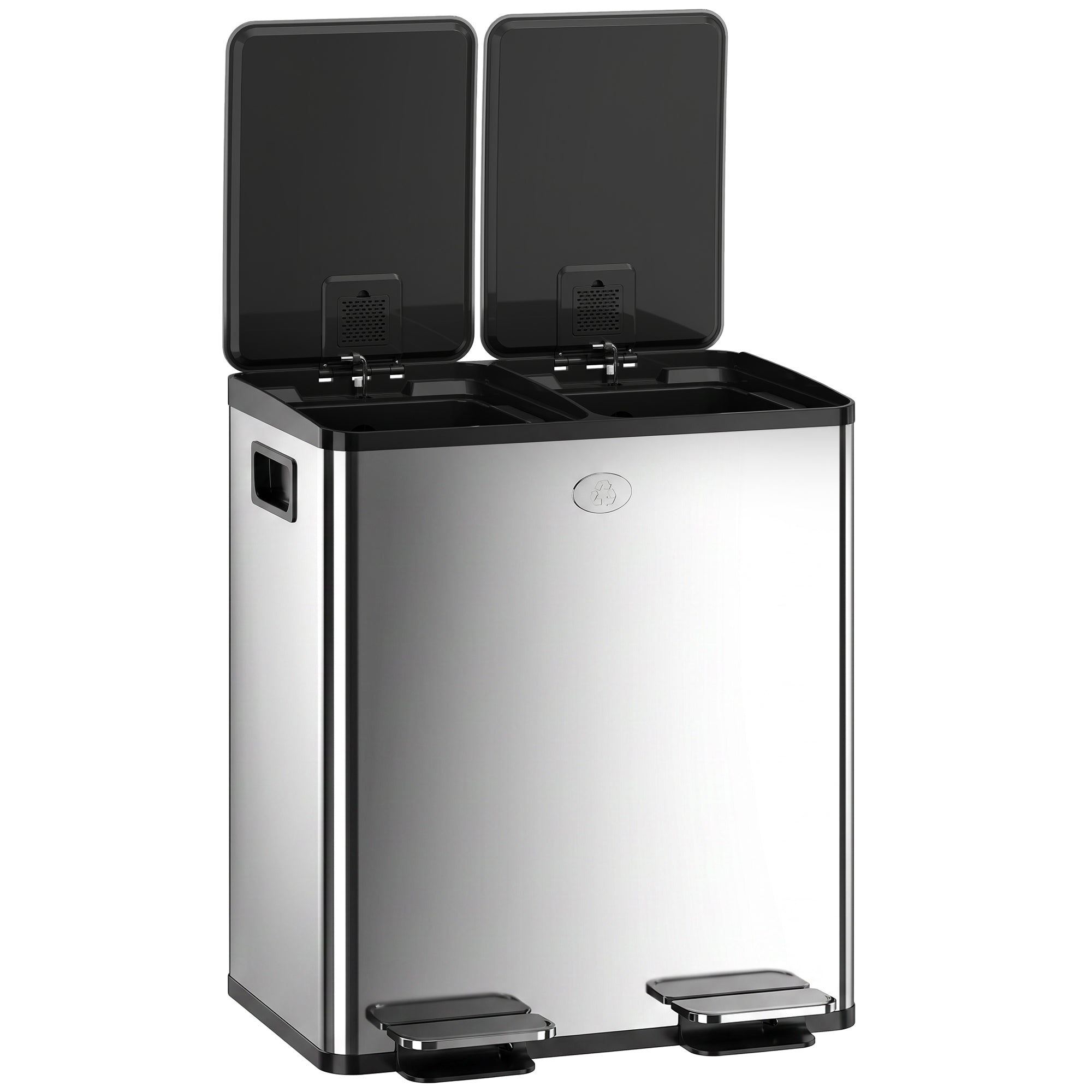 Trash Can, 2 x 5 Gallon Stainless Steel Garbage Can with Soft Close, Stay-Open Lid, Pedals, Inner Buckets and Deodorizer Compartment, Fingerprint-Proof, for Kitchen, Home Office, Silver
