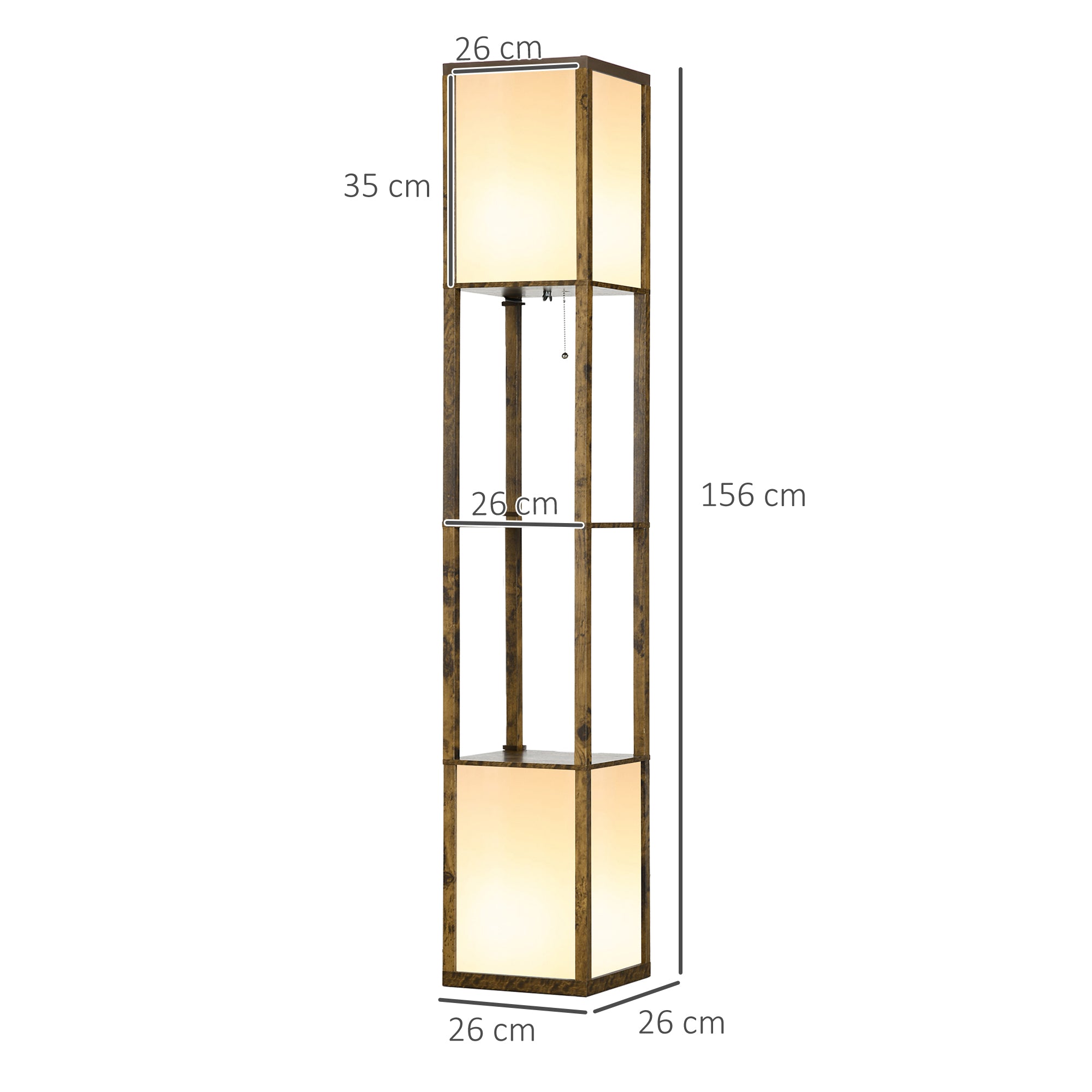 HOMCOM Floor Lamp with Shelves and Dual Light, Modern Corner Standing Lamp for Living Room, Bedroom, Bulb not Included, Rustic Brown