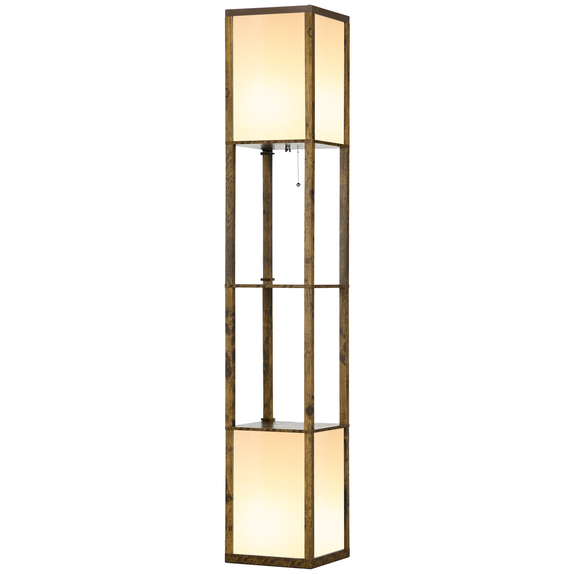 HOMCOM Floor Lamp with Shelves and Dual Light, Modern Corner Standing Lamp for Living Room, Bedroom, Bulb not Included, Rustic Brown