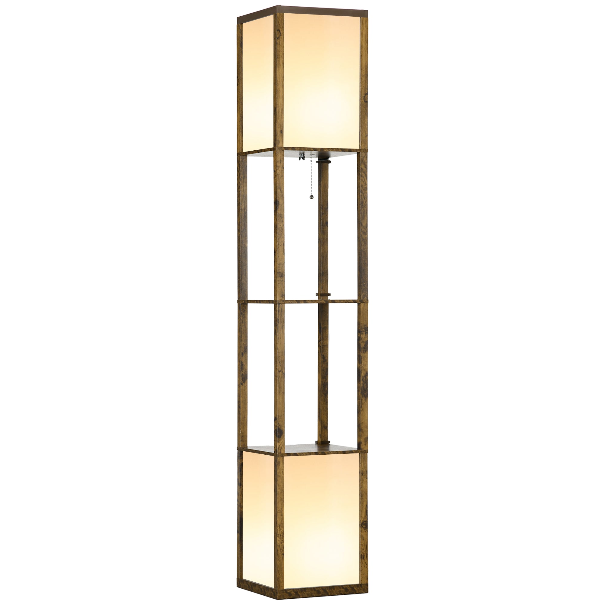 HOMCOM Floor Lamp with Shelves and Dual Light, Modern Corner Standing Lamp for Living Room, Bedroom, Bulb not Included, Rustic Brown