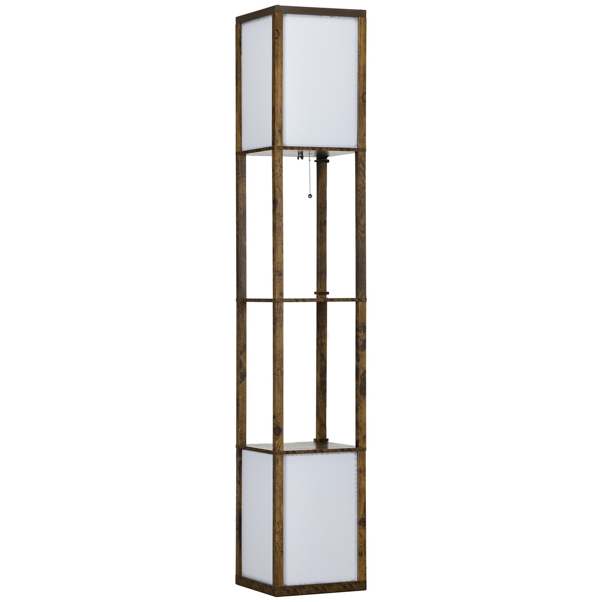 HOMCOM Floor Lamp with Shelves and Dual Light, Modern Corner Standing Lamp for Living Room, Bedroom, Bulb not Included, Rustic Brown