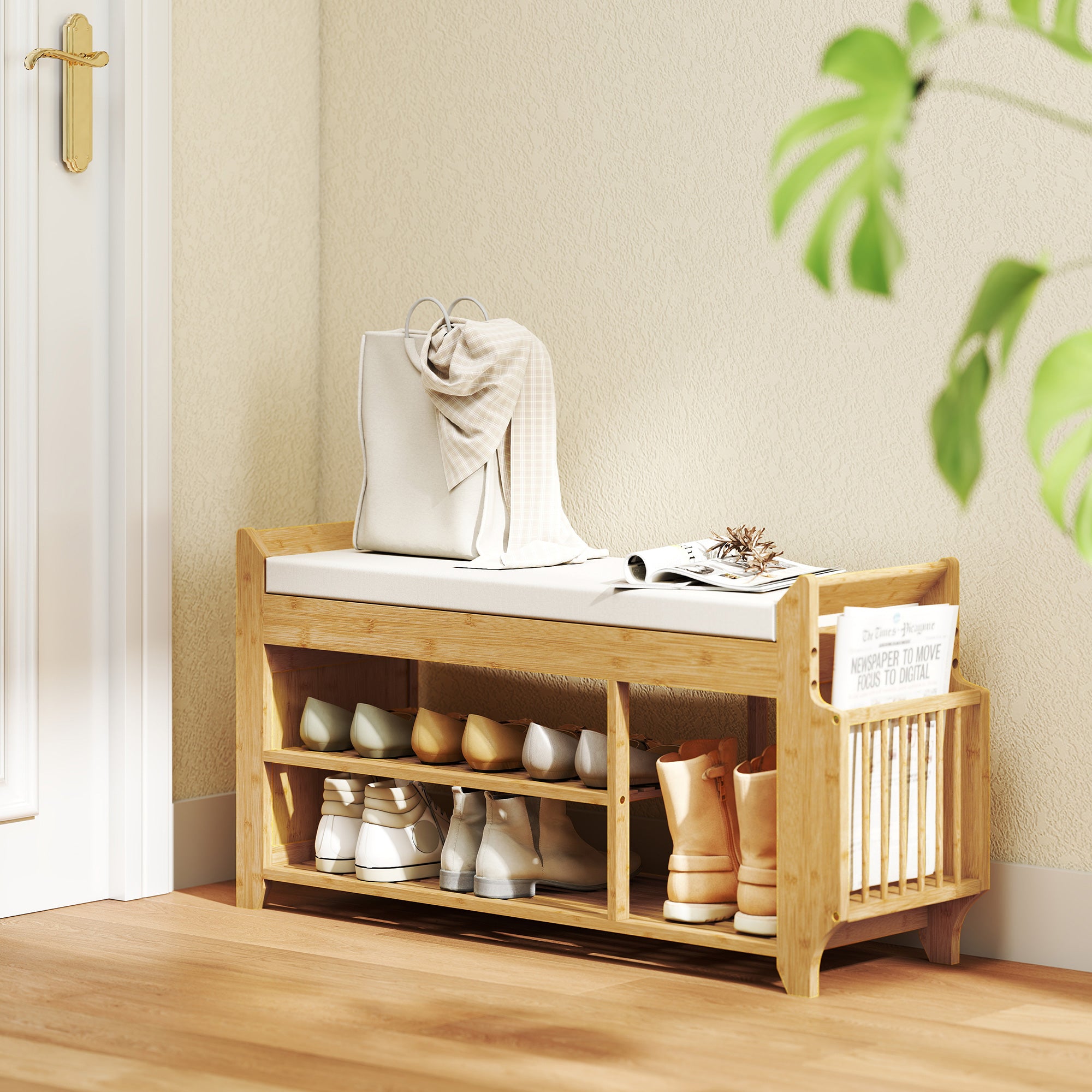 HOMCOM Shoe Bench with Cushioned Seat, 2-Tier Entryway Bench with