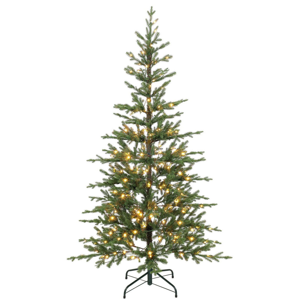 6ft Prelit Sparse Christmas Tree, Artificial Downswept Hinged Xmas Tree with 200 Warm White LED Lights, 8 Modes, 1577 Tips, Metal Stand, Green