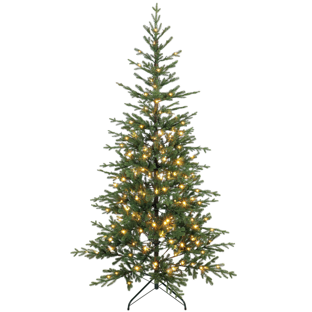 6ft Prelit Sparse Christmas Tree, Artificial Downswept Hinged Xmas Tree with 200 Warm White LED Lights, 8 Modes, 1577 Tips, Metal Stand, Green