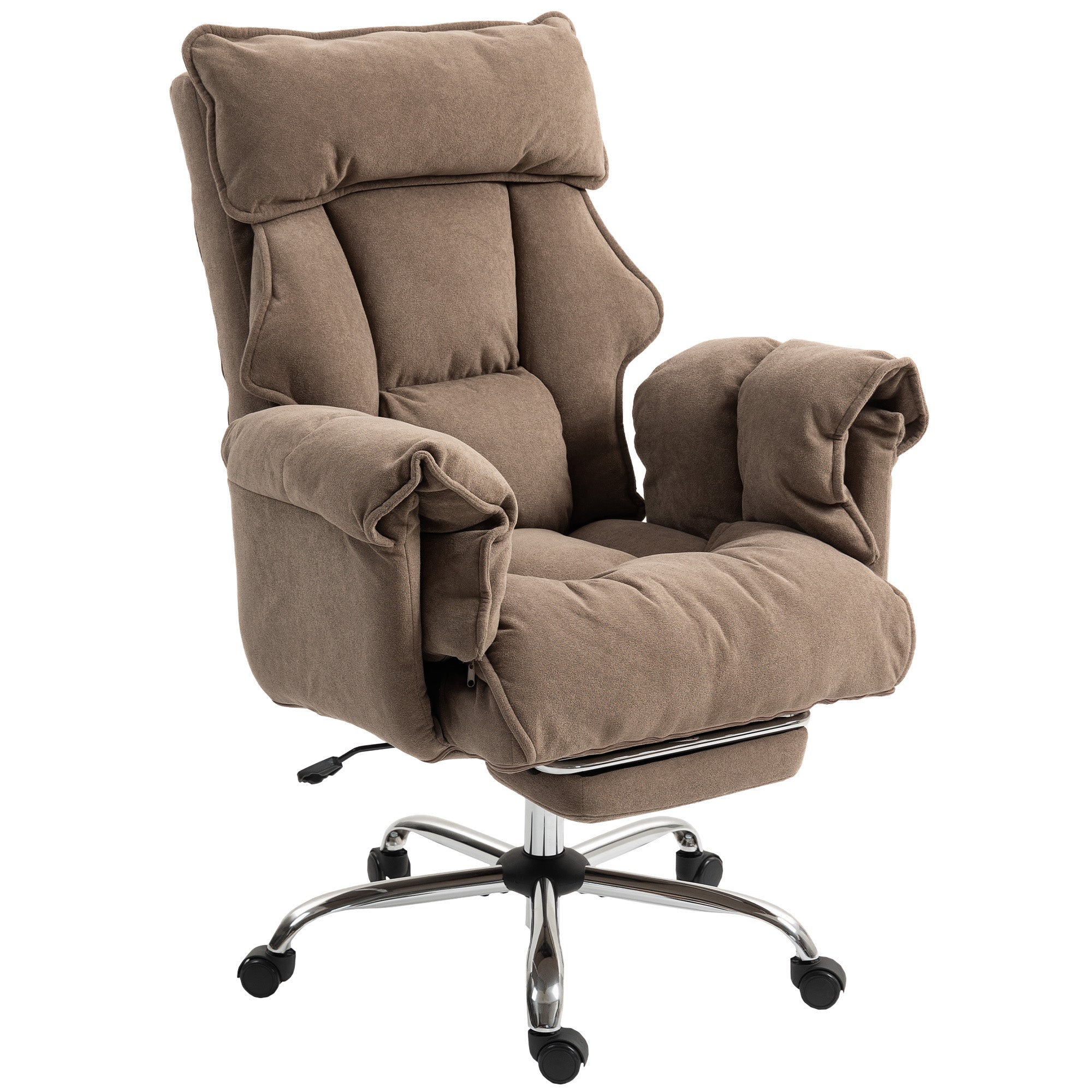Executive Office Chair with Footrest, Reclining Swivel Computer Desk Chair with High Back, Double-layer Padding, Headrest, Adjustable Height, Rolling Wheels, Light Brown