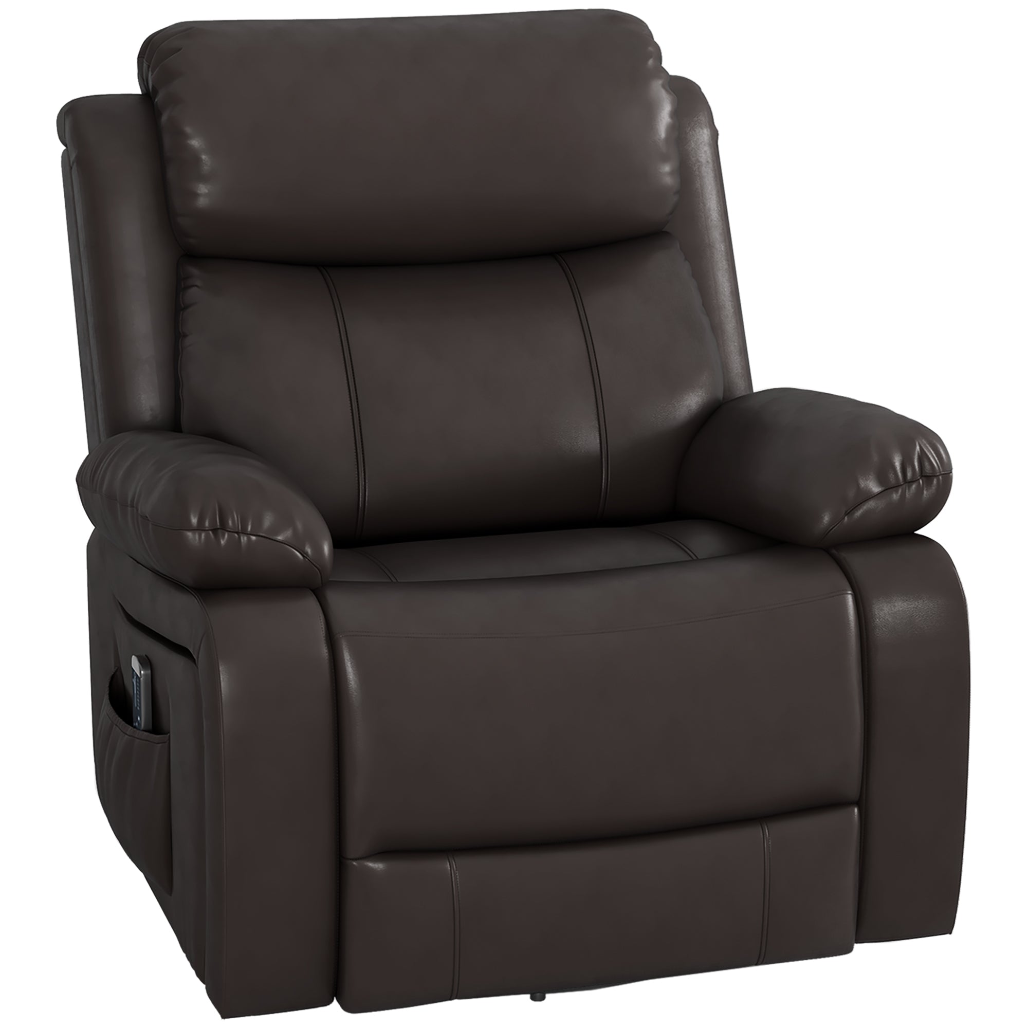 HOMCOM Swivel Rocker Recliner Chair for Living Room, PU Leather Manual Reclining Chair with 8 Vibration Massage, Remote Control, and Side Pockets, Brown