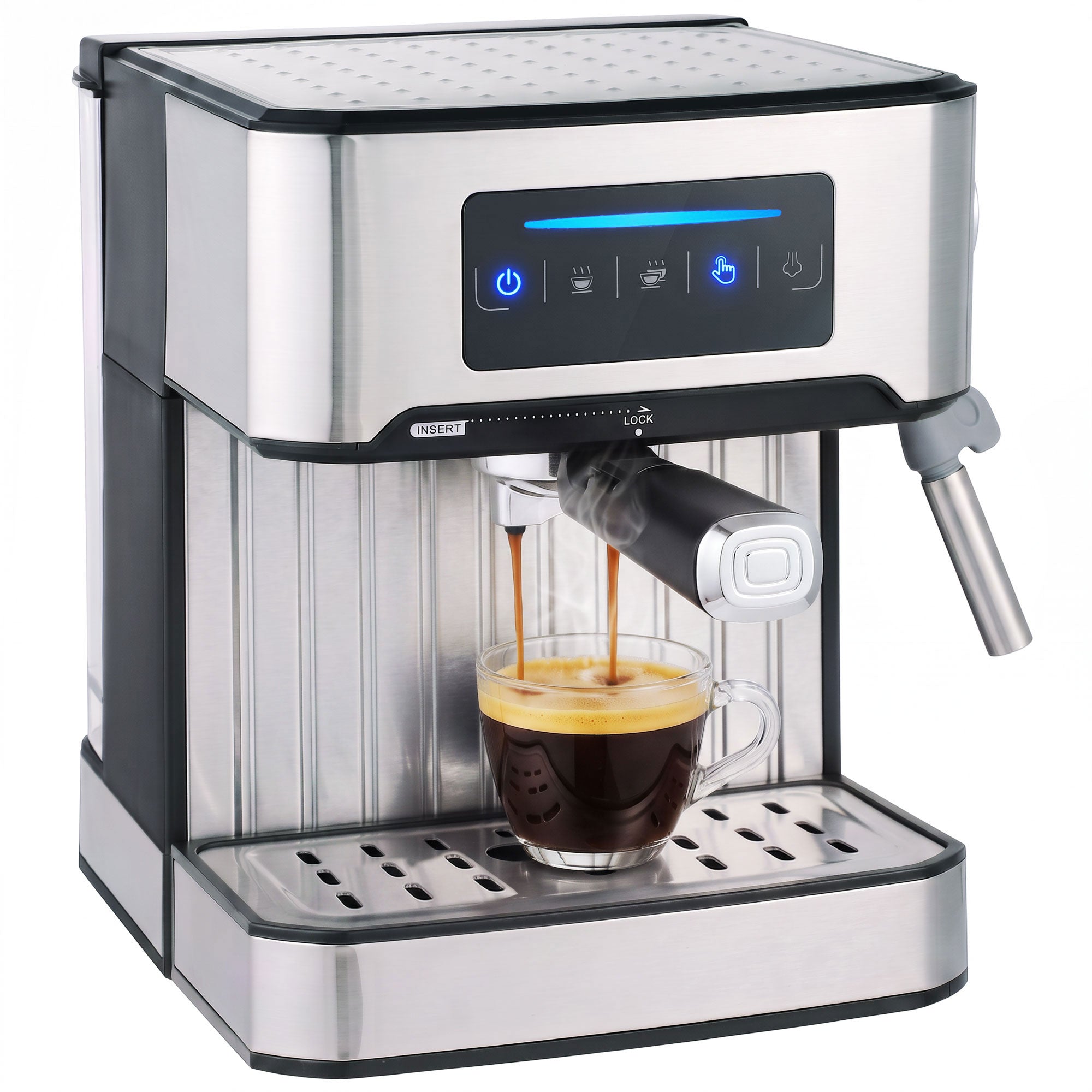 Espresso Machine with Milk Frother Wand, 1.6 L Water Tank, 850W Semi Automatic 20 Bar Coffee Machine, Latte Cappuccino Maker with Single/Double/Manual Shot, LED Touch, Hot Water, Cup Warming